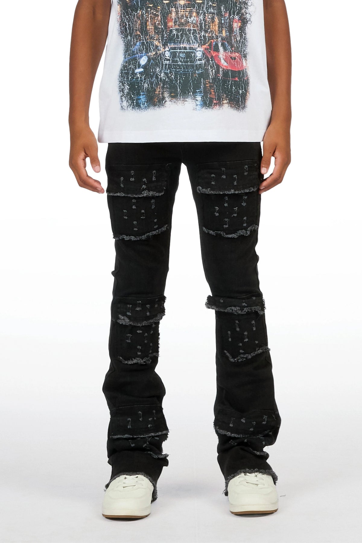 Boys Leonardo Black Stacked Flare Jean