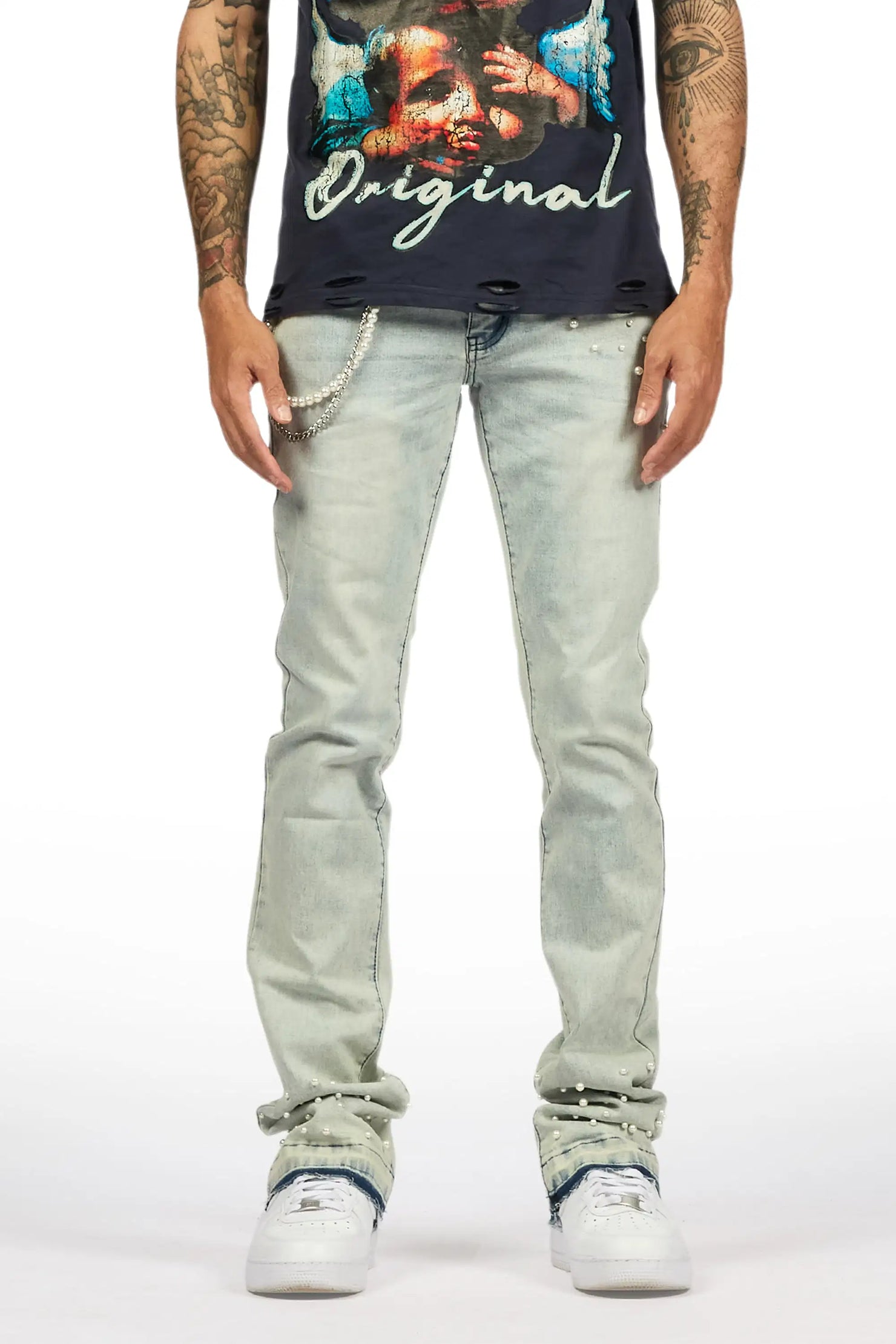 Zayvon Light Blue Stacked Flare Jean