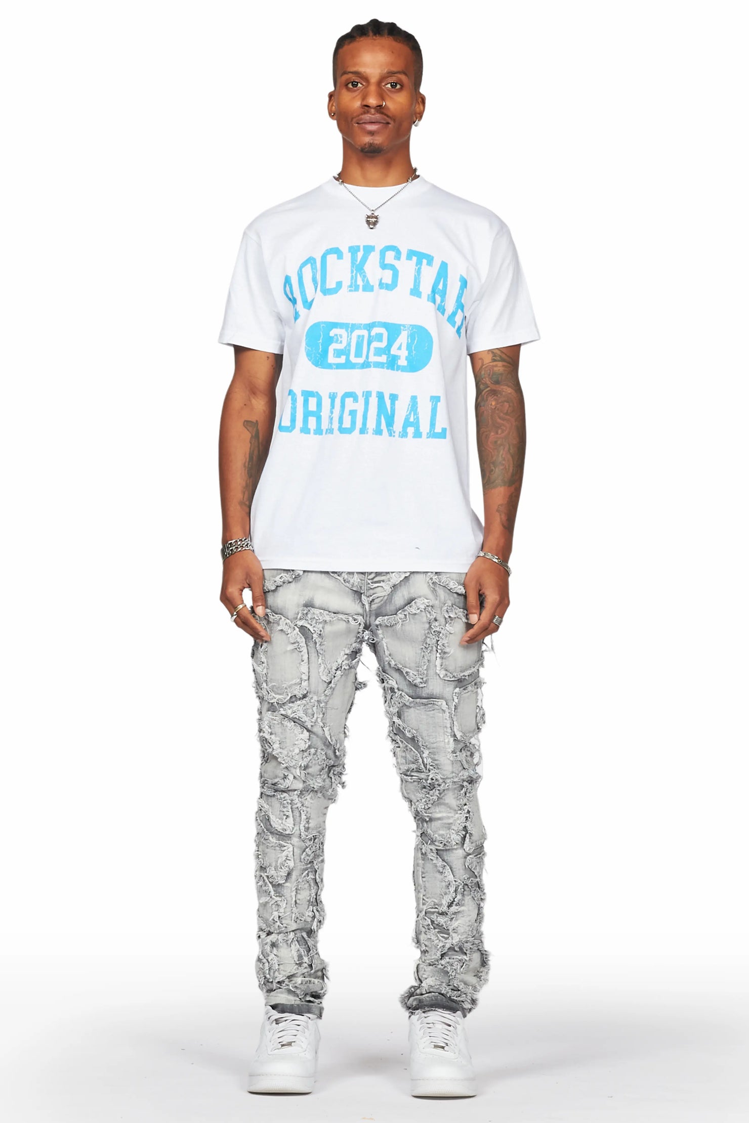 Hakim Grey Patchwork Skinny Fit Jean