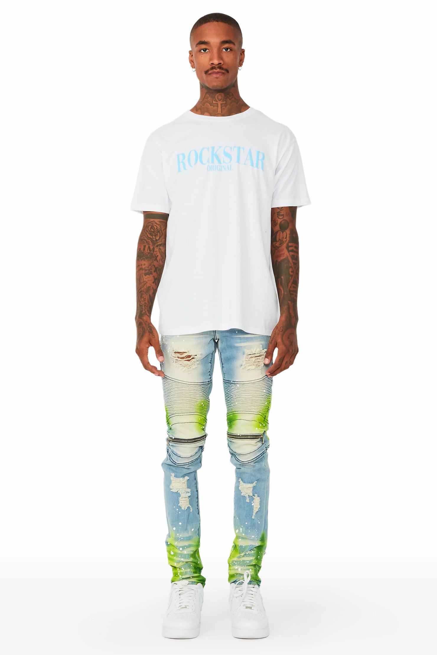 Wilder Blue/Green Painter Biker Jean