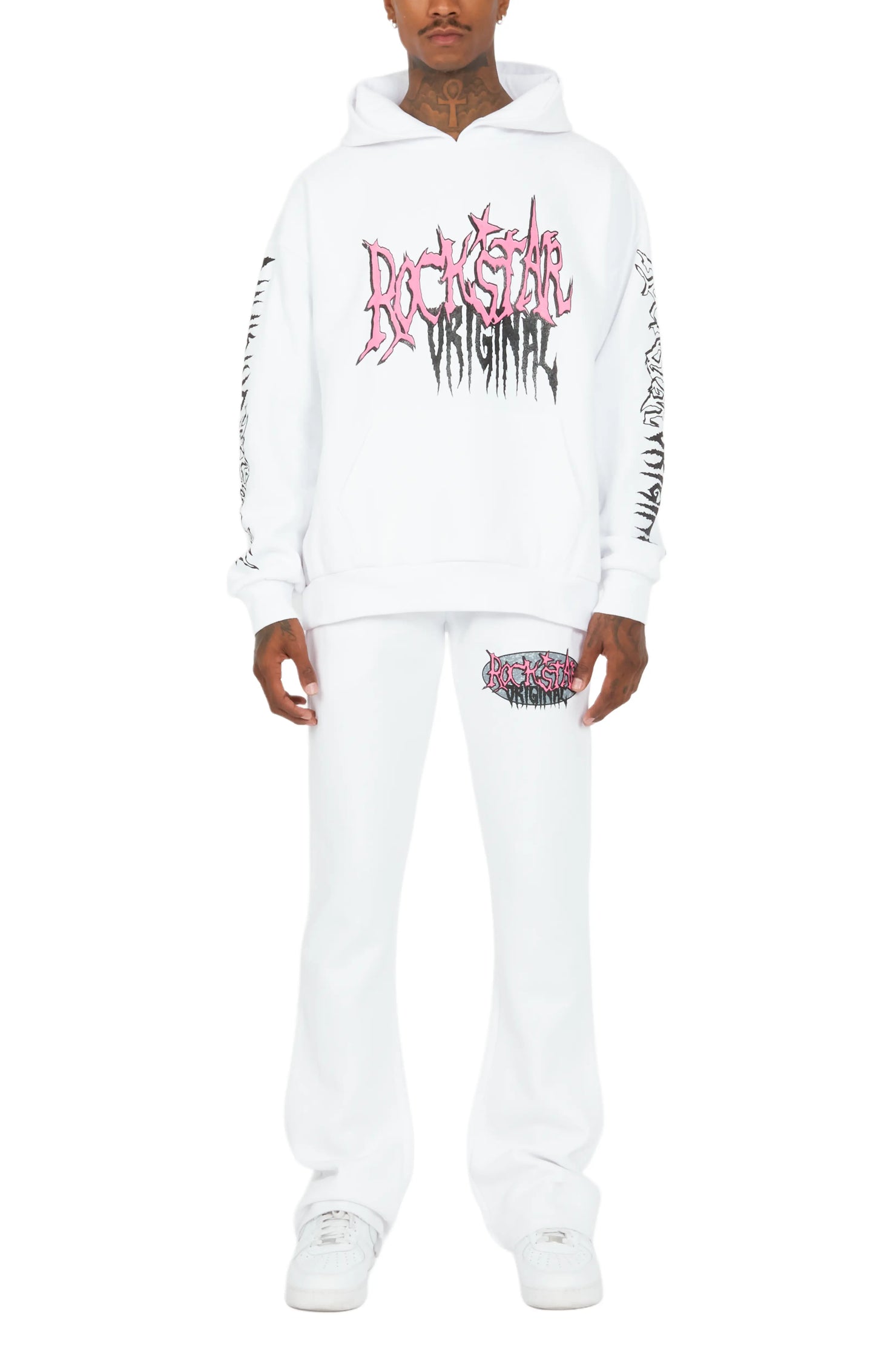 Hawkey White Oversized Hoodie/Flare Trackset