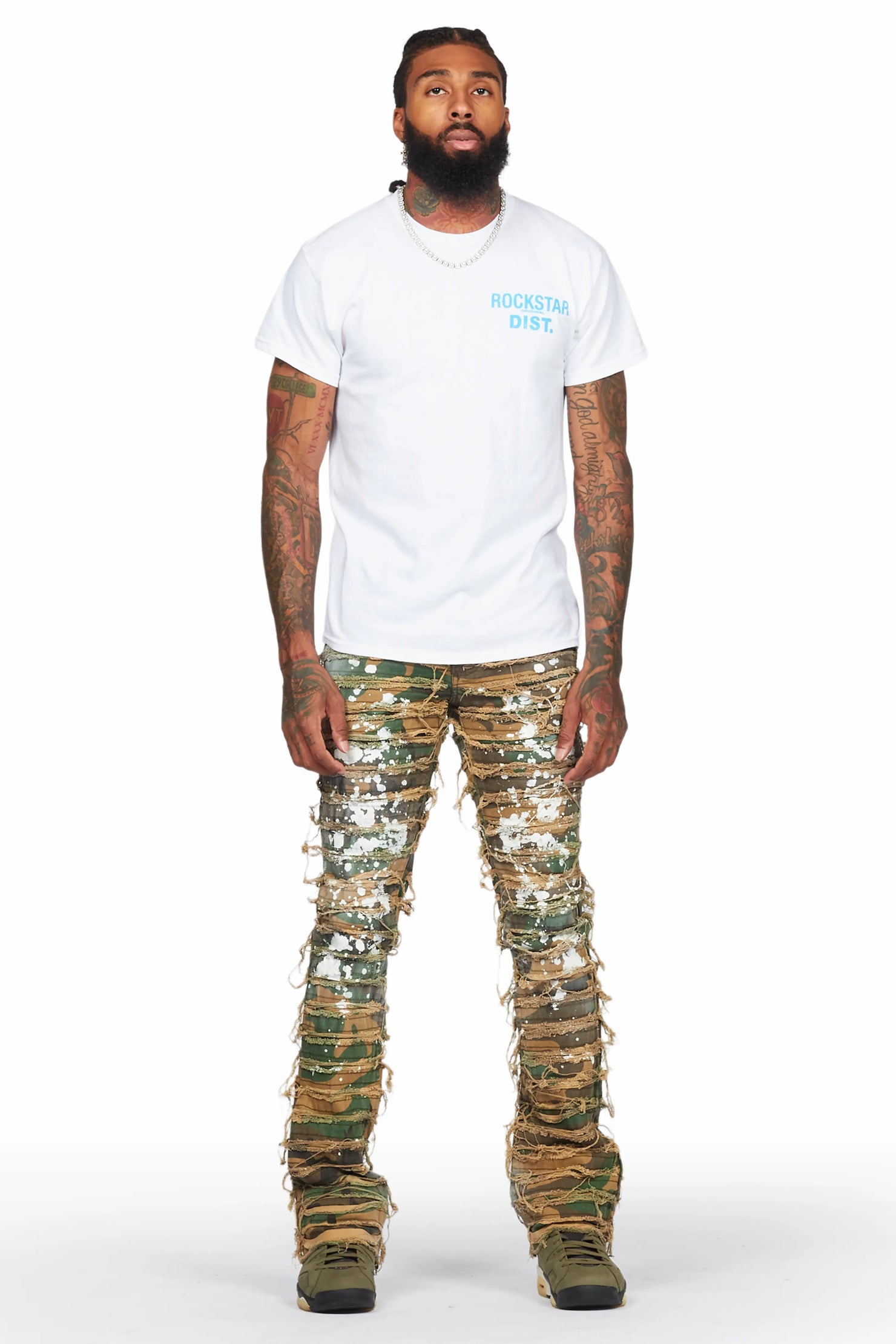 Xuan Faded Camo Painter Stacked Flare Jean