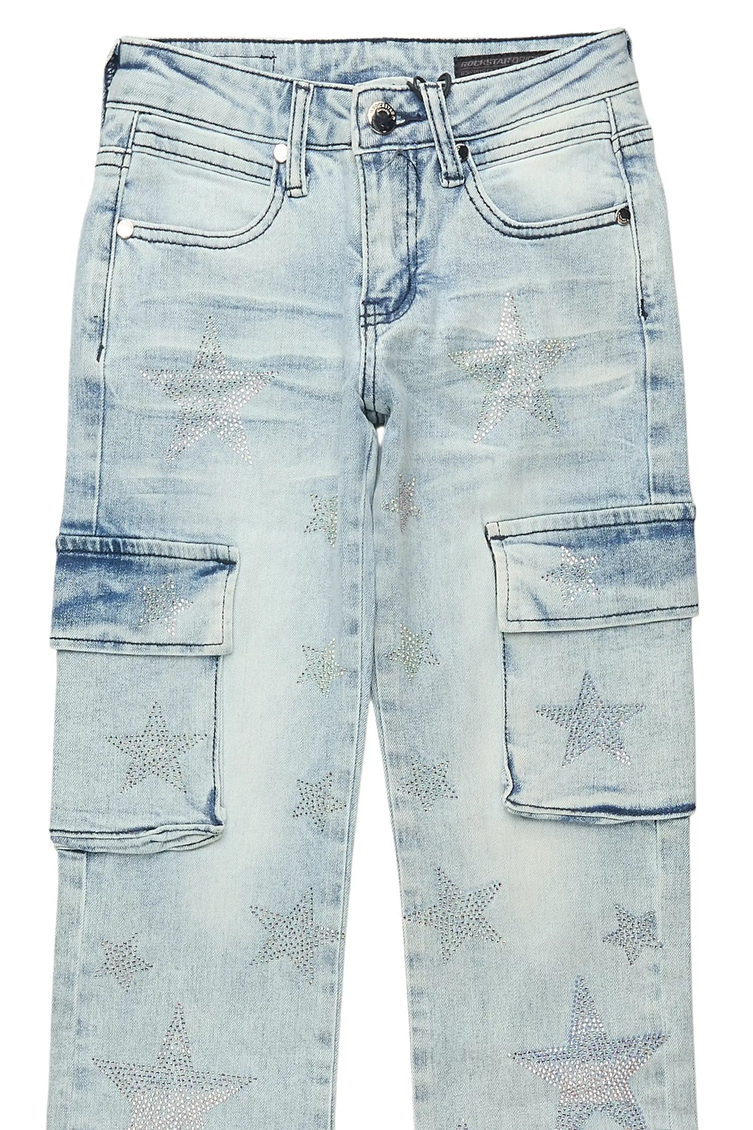 Girls Kendrica Light Wash Rhinestone Stacked Jean