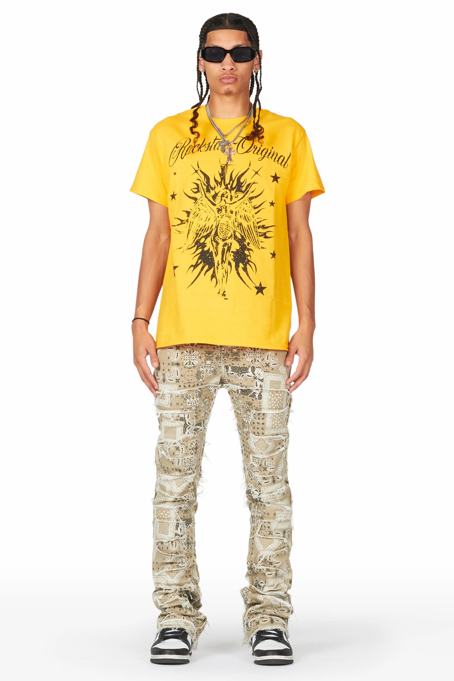 Axton Beige Stacked Flare Jean