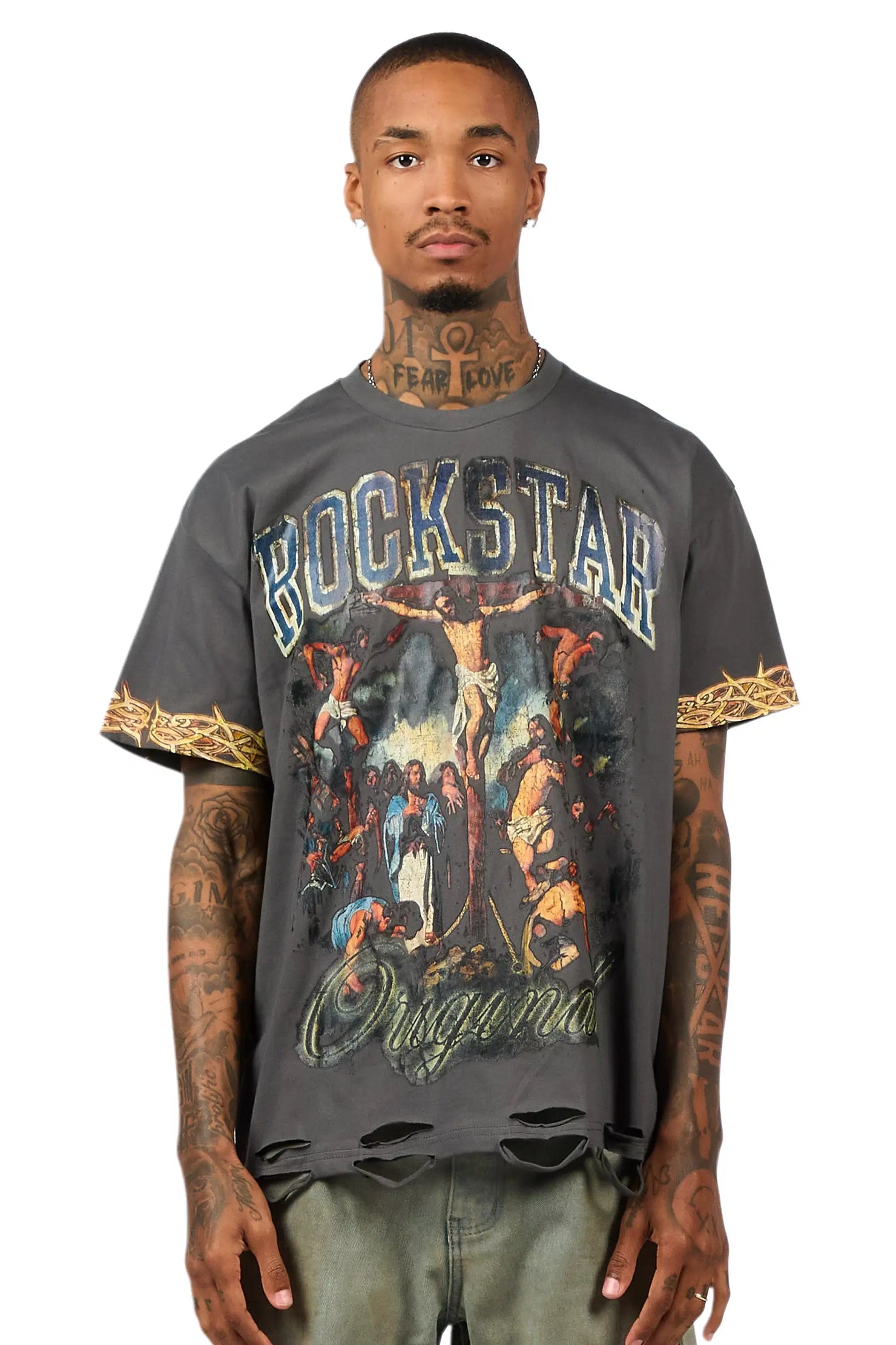 Waller Charcoal Distressed Oversized Graphic T-Shirt