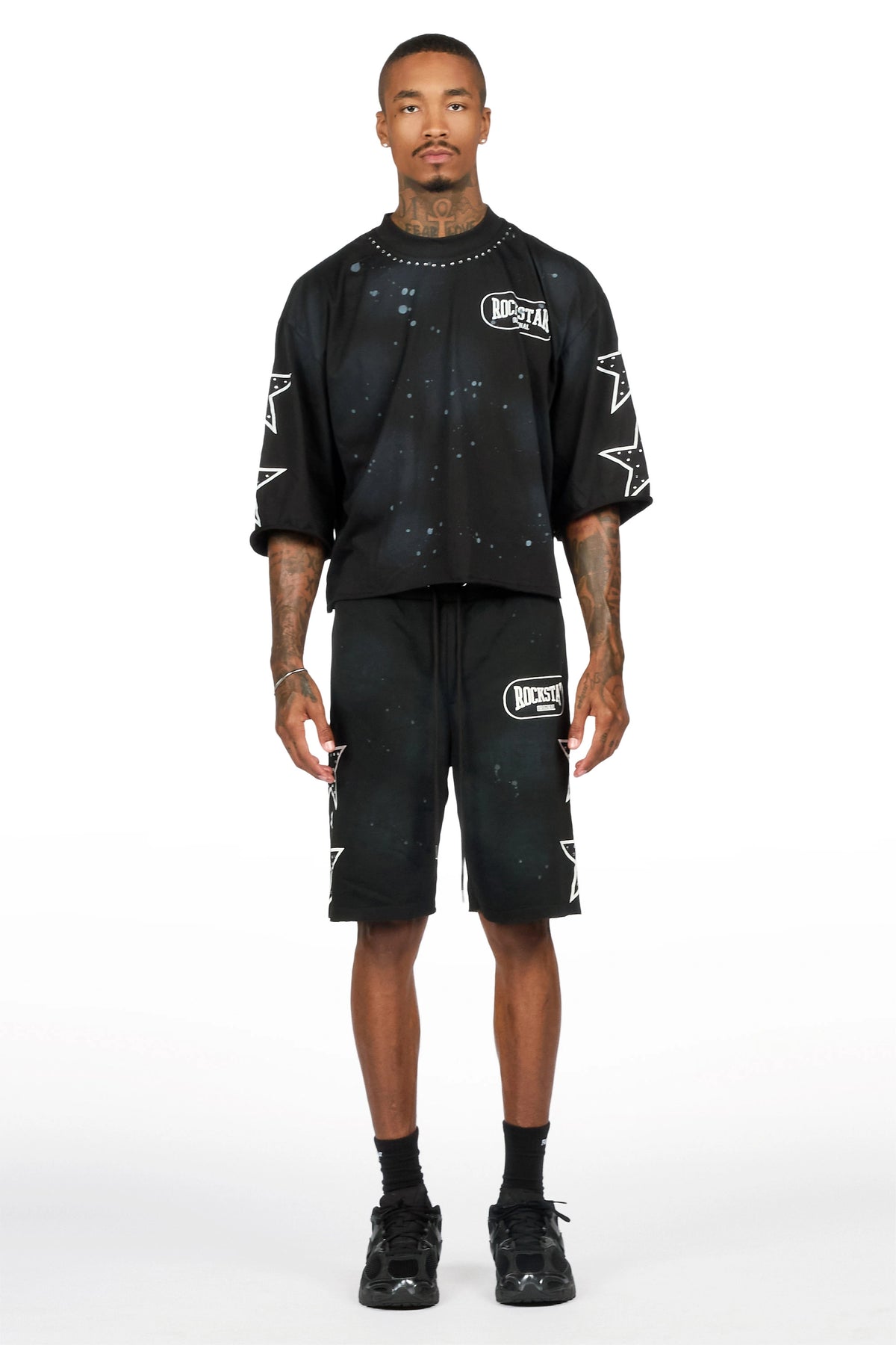 Zirka Black Studded T-Shirt/Short Set