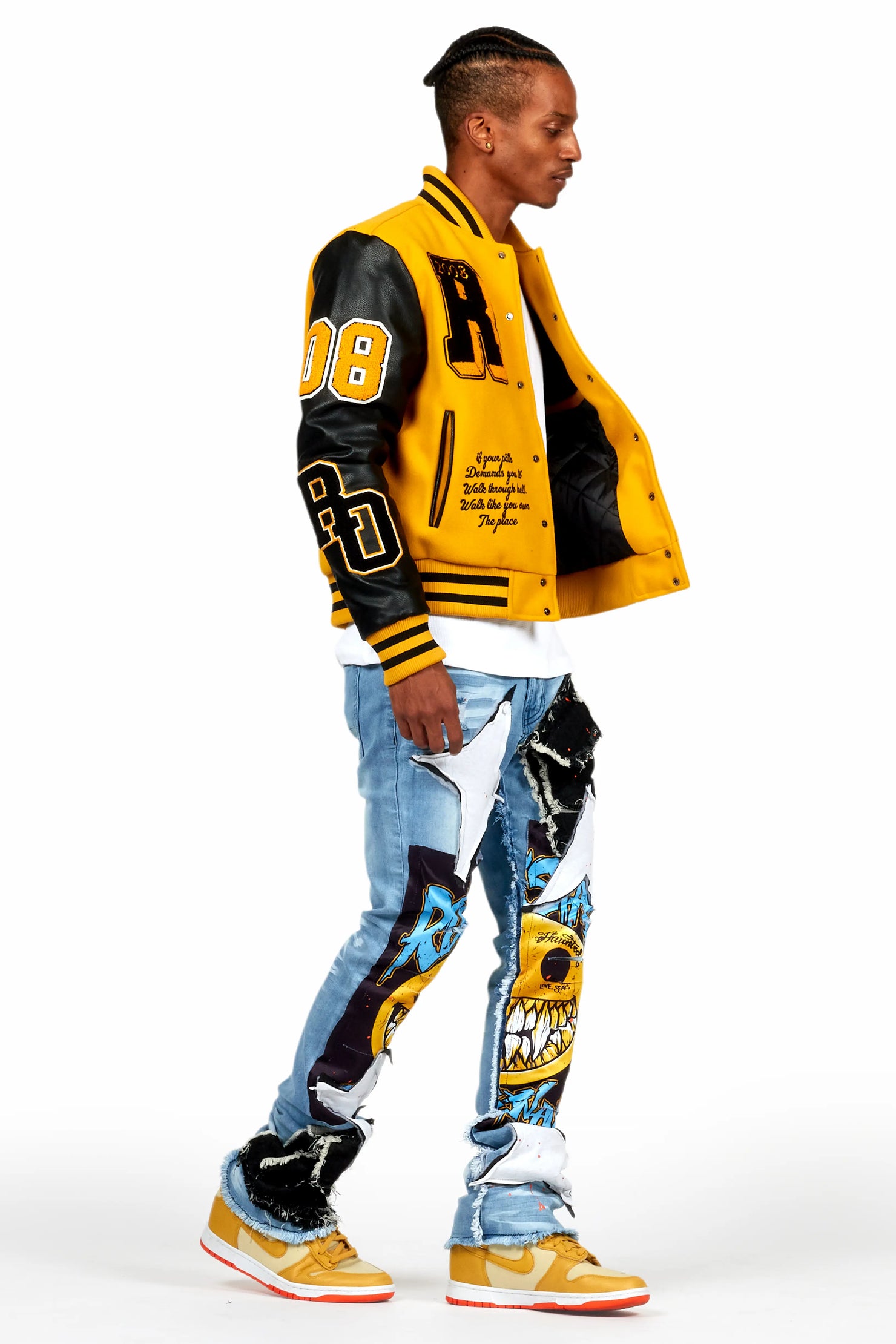 Fraust Blue Patchwork Stacked Flare Jean