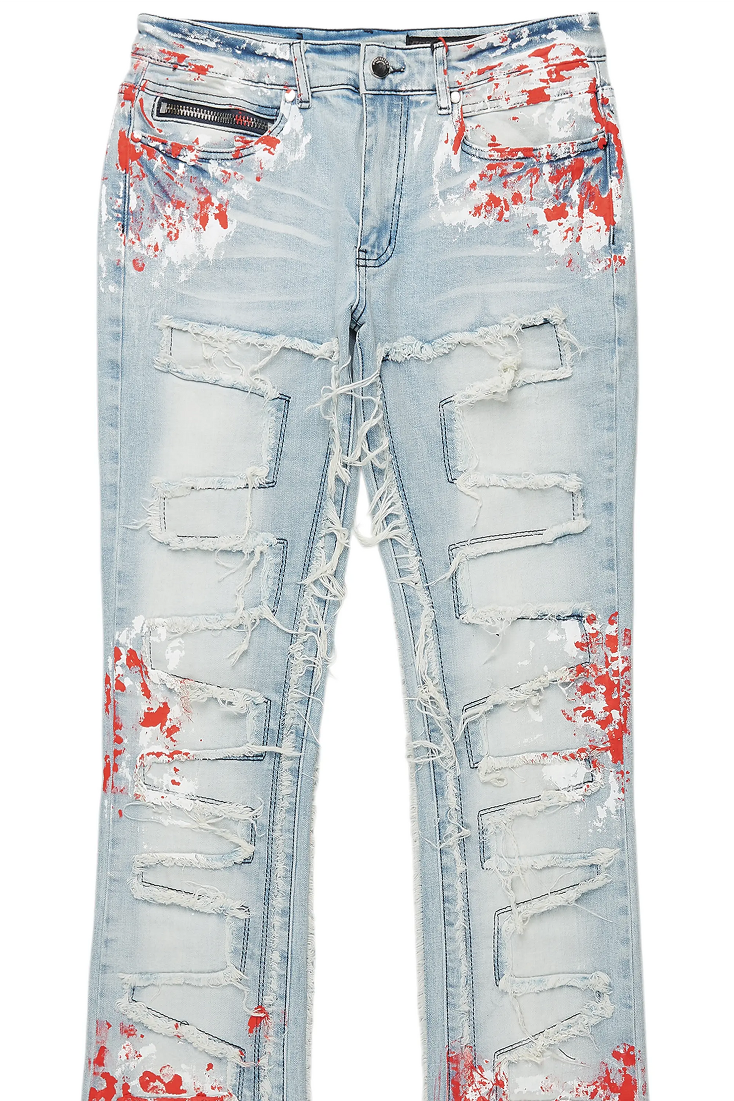 Kodak Blue/Red Painter Stacked Flare Fringe Jean