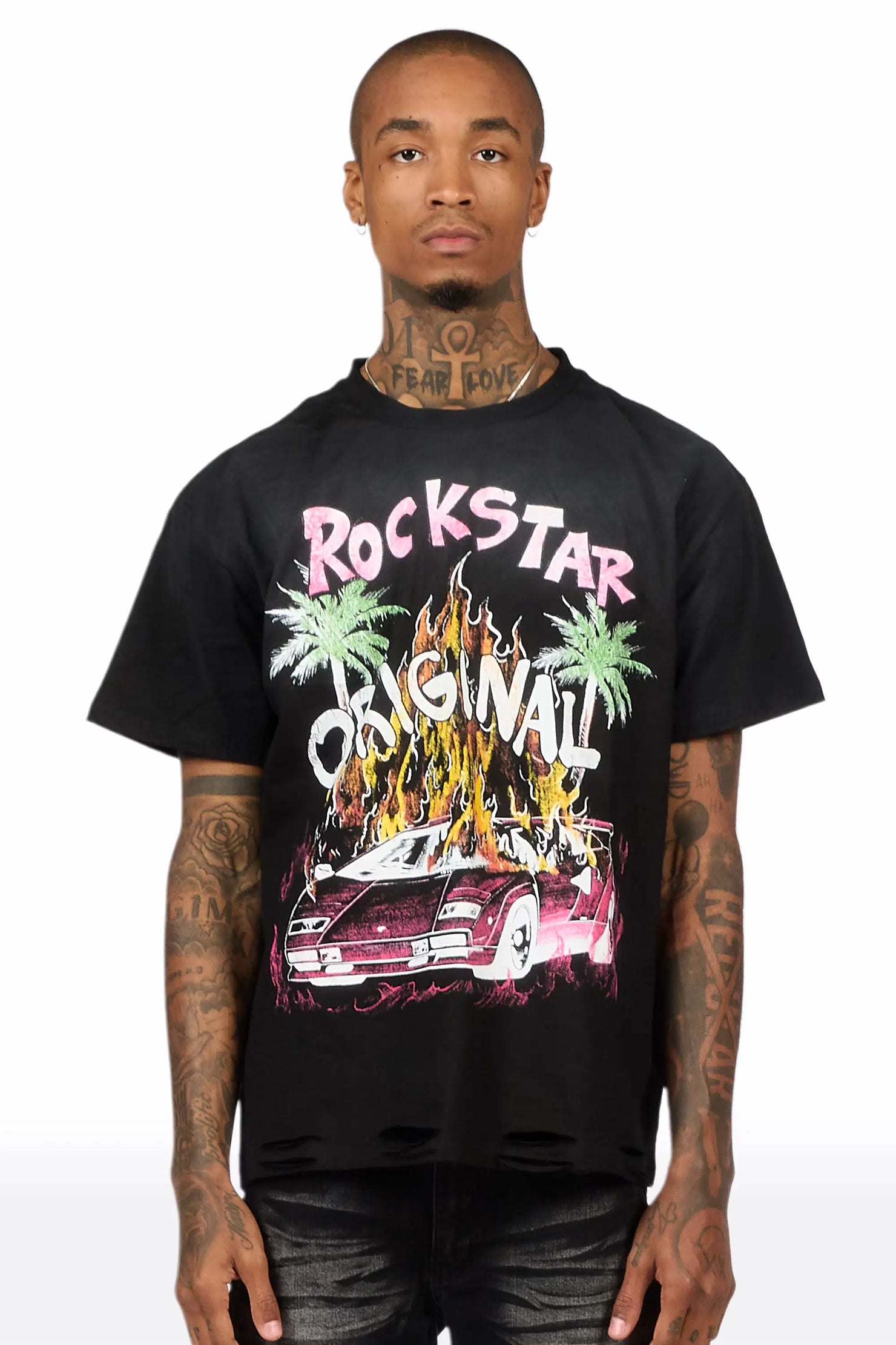 Axrian Black Oversized Graphic T-Shirt