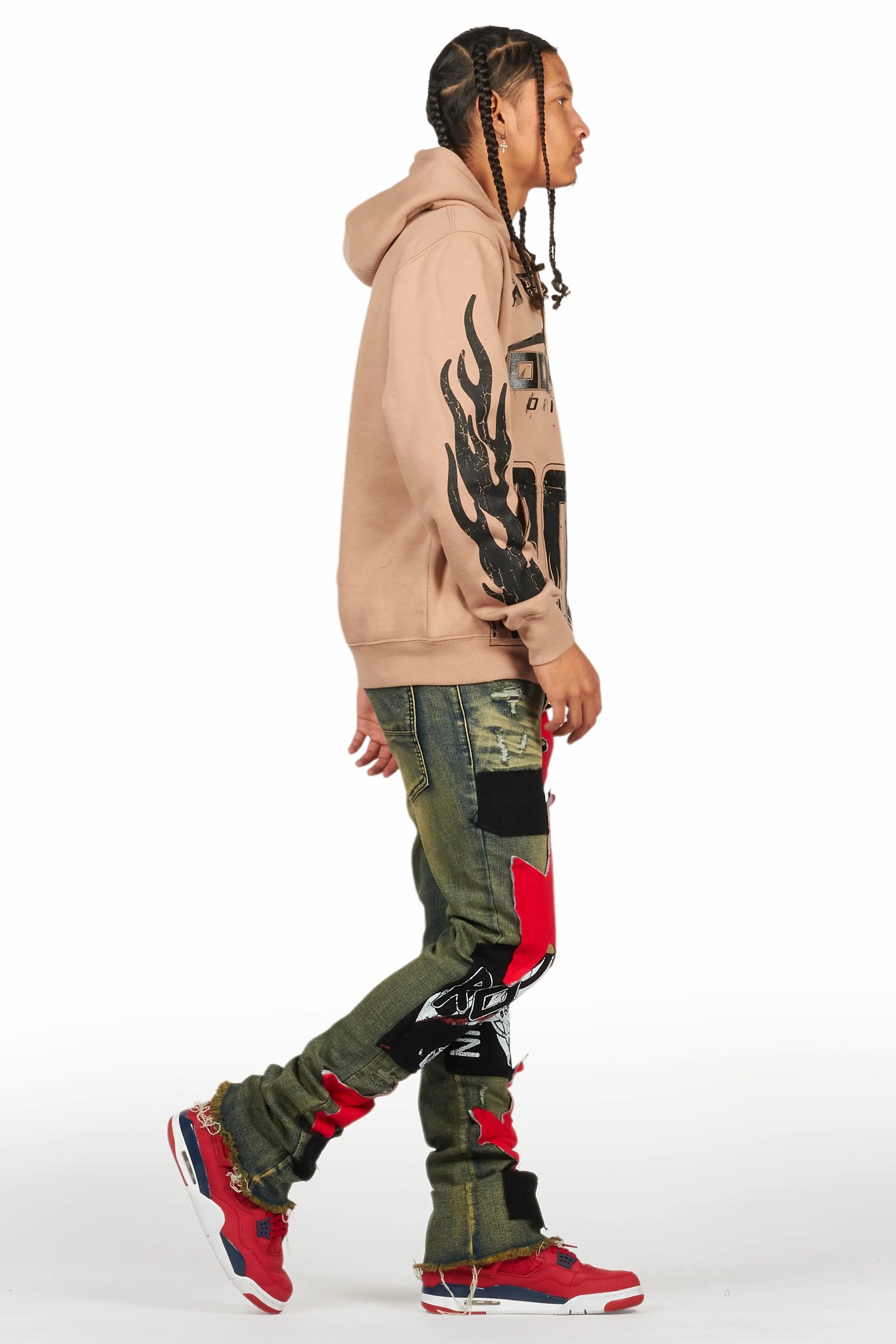 Vadim Blue Patchwork Stacked Flare Jean