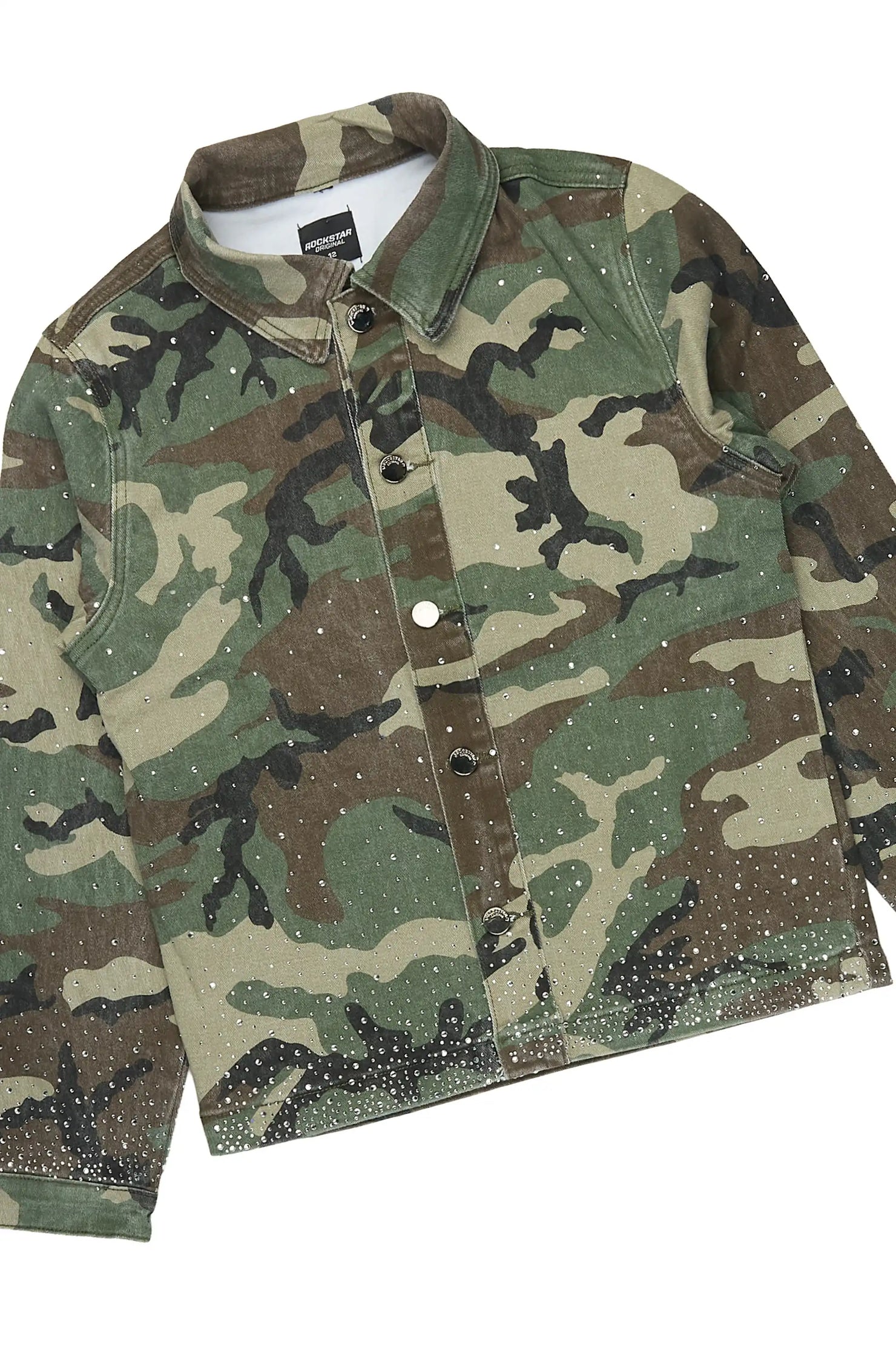 Boys Xyler Green Camo Rhinestone Button Down Shirt/Relaxed Jean Set