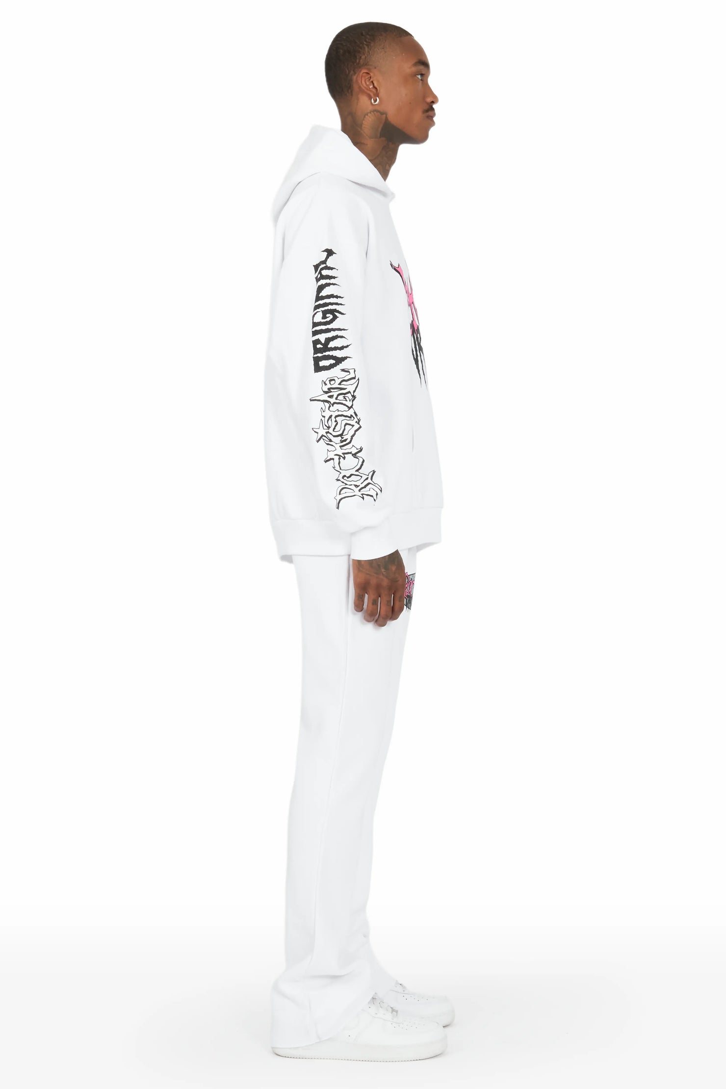 Hawkey White Oversized Hoodie/Flare Trackset