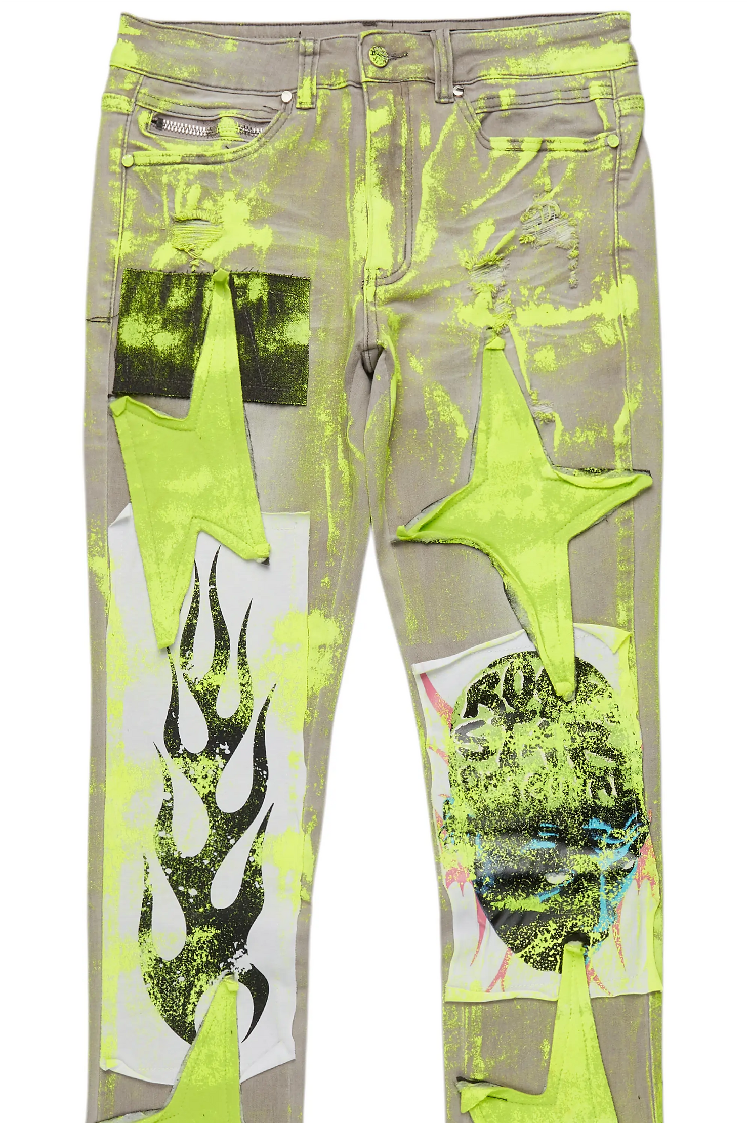 Edge Grey/Yellow Roller Paint Stacked Flare Jean