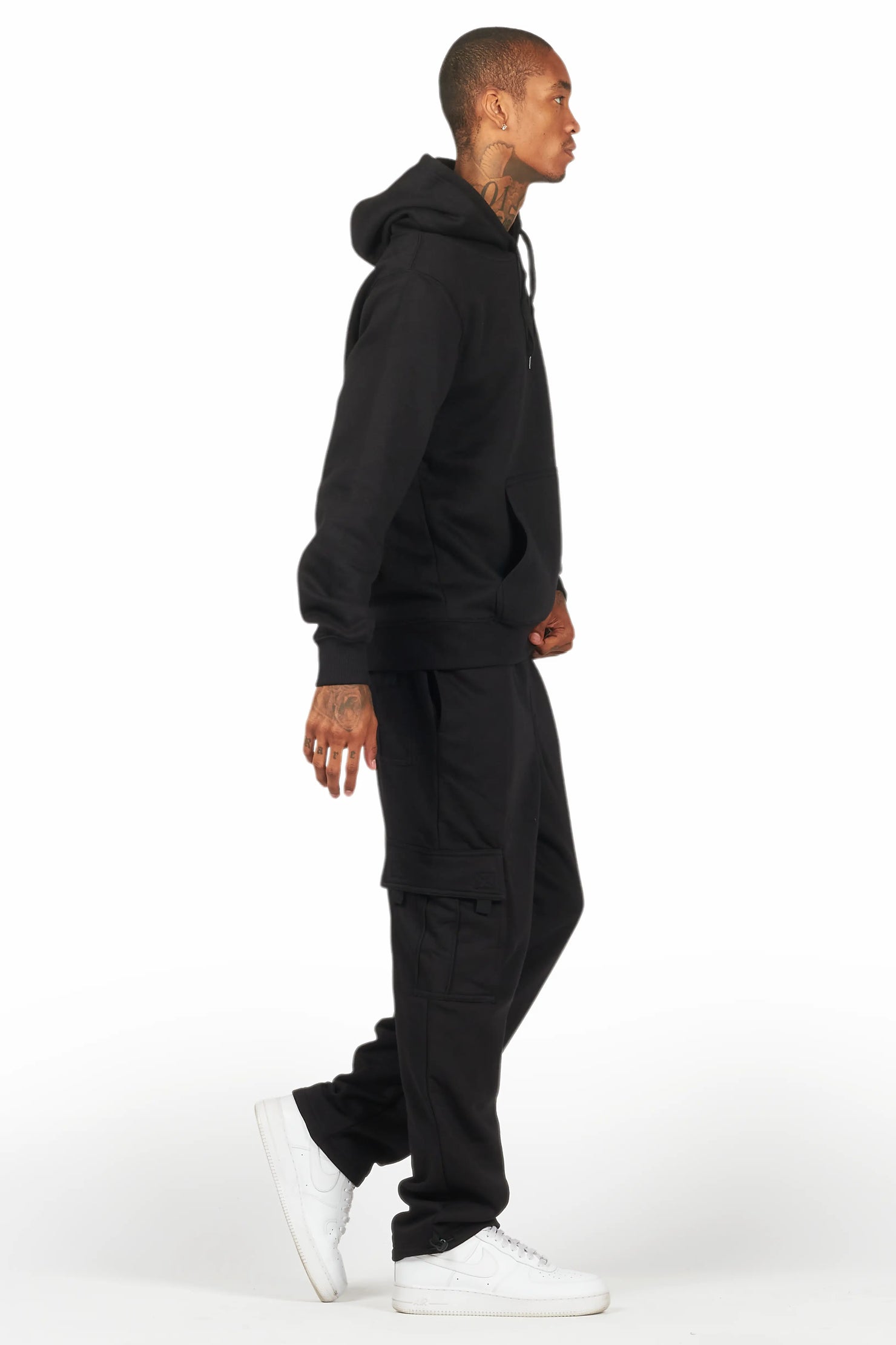 Basic Black Hoodie/Cargo Sweat Pant Set