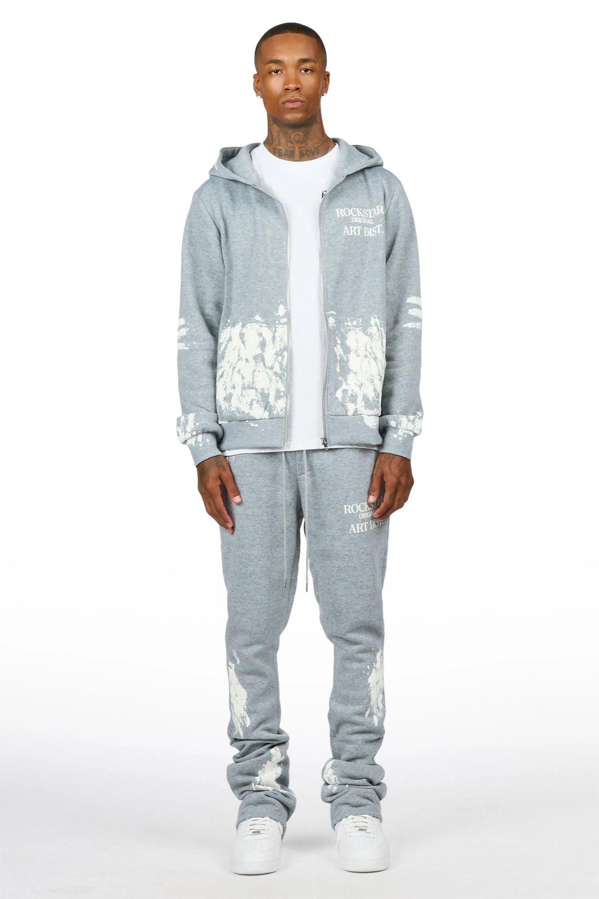 Filip Heather Grey Zip Up Hoodie/Stacked Track Set