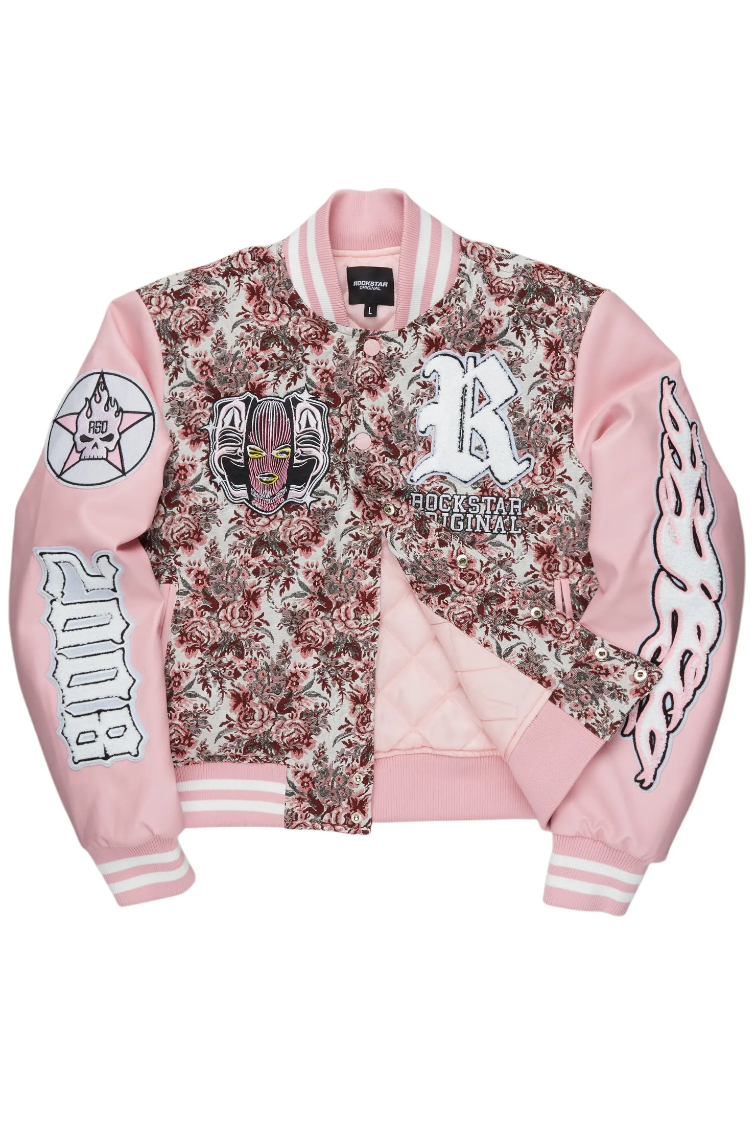 Lakiela Pink Oversized Tapestry Varsity Jacket