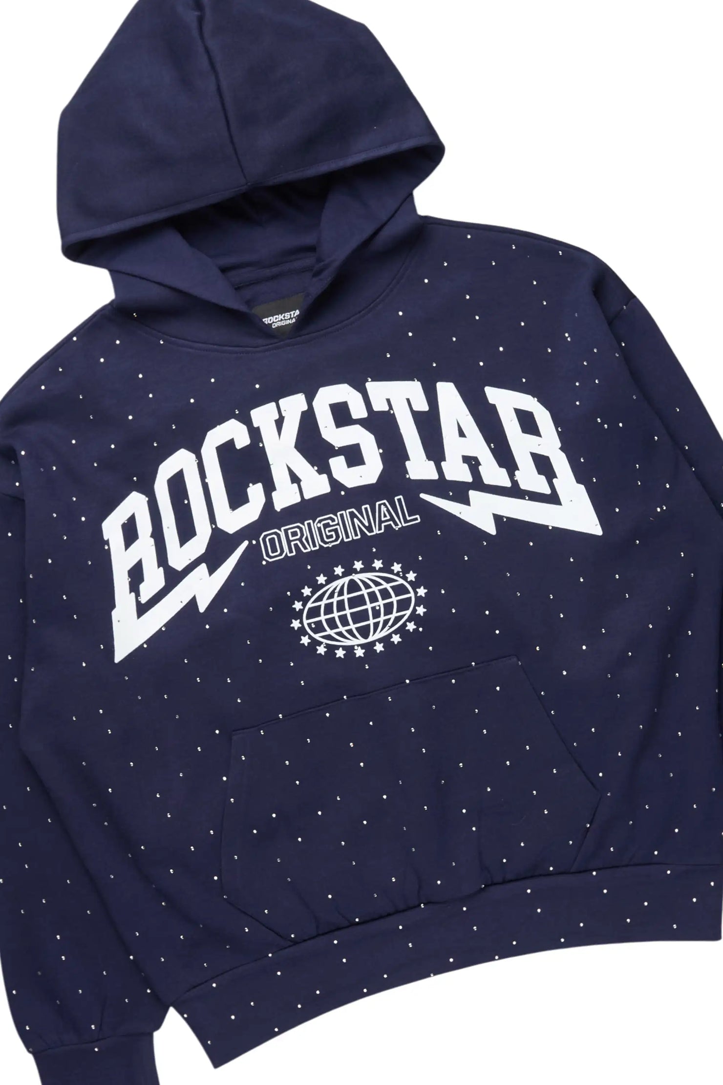 Stori Navy/White Rhinestone Hoodie Relaxed Track Set