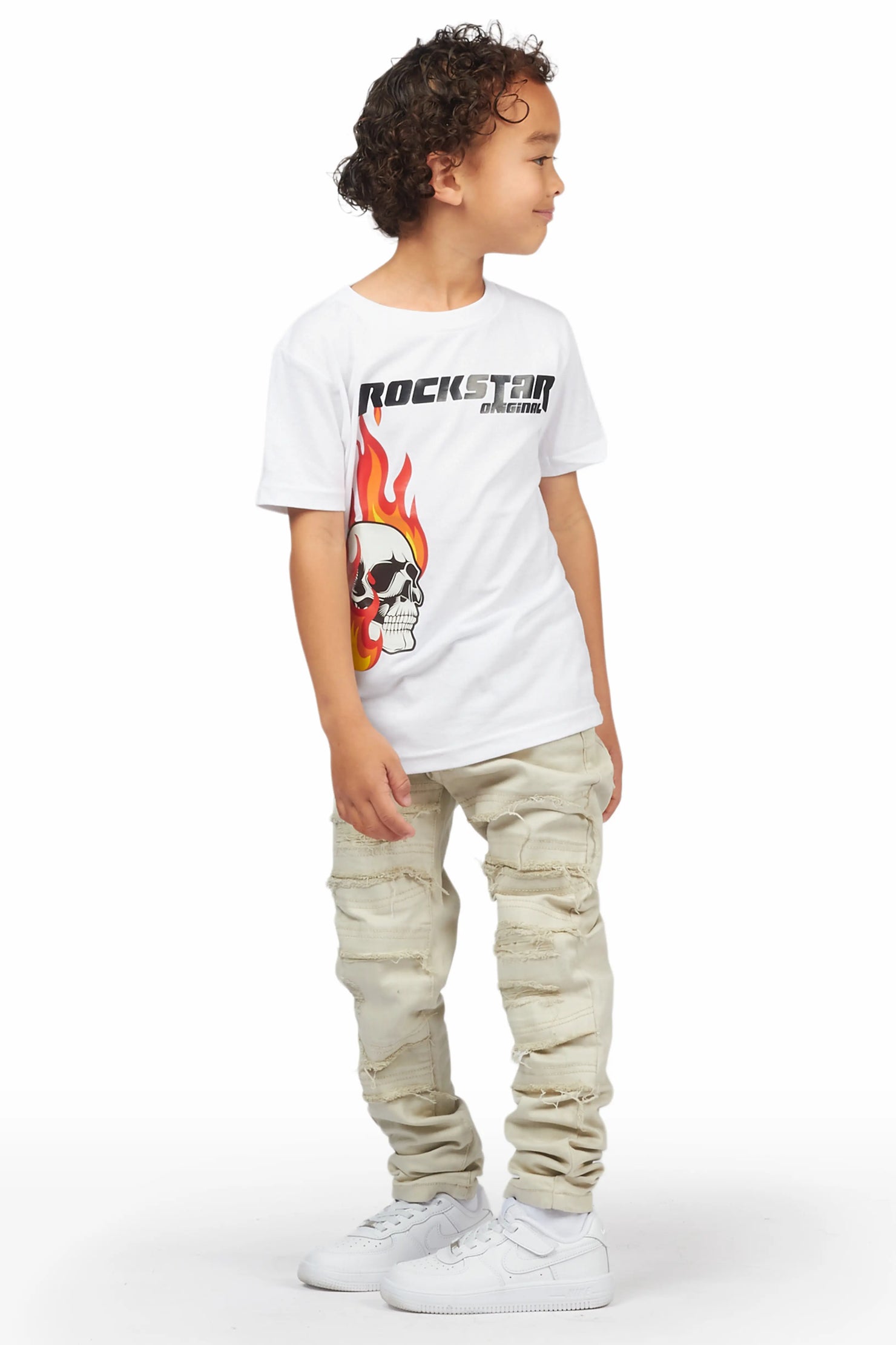 Boys Tahir White T-Shirt/Skinny Frayed Jean Set