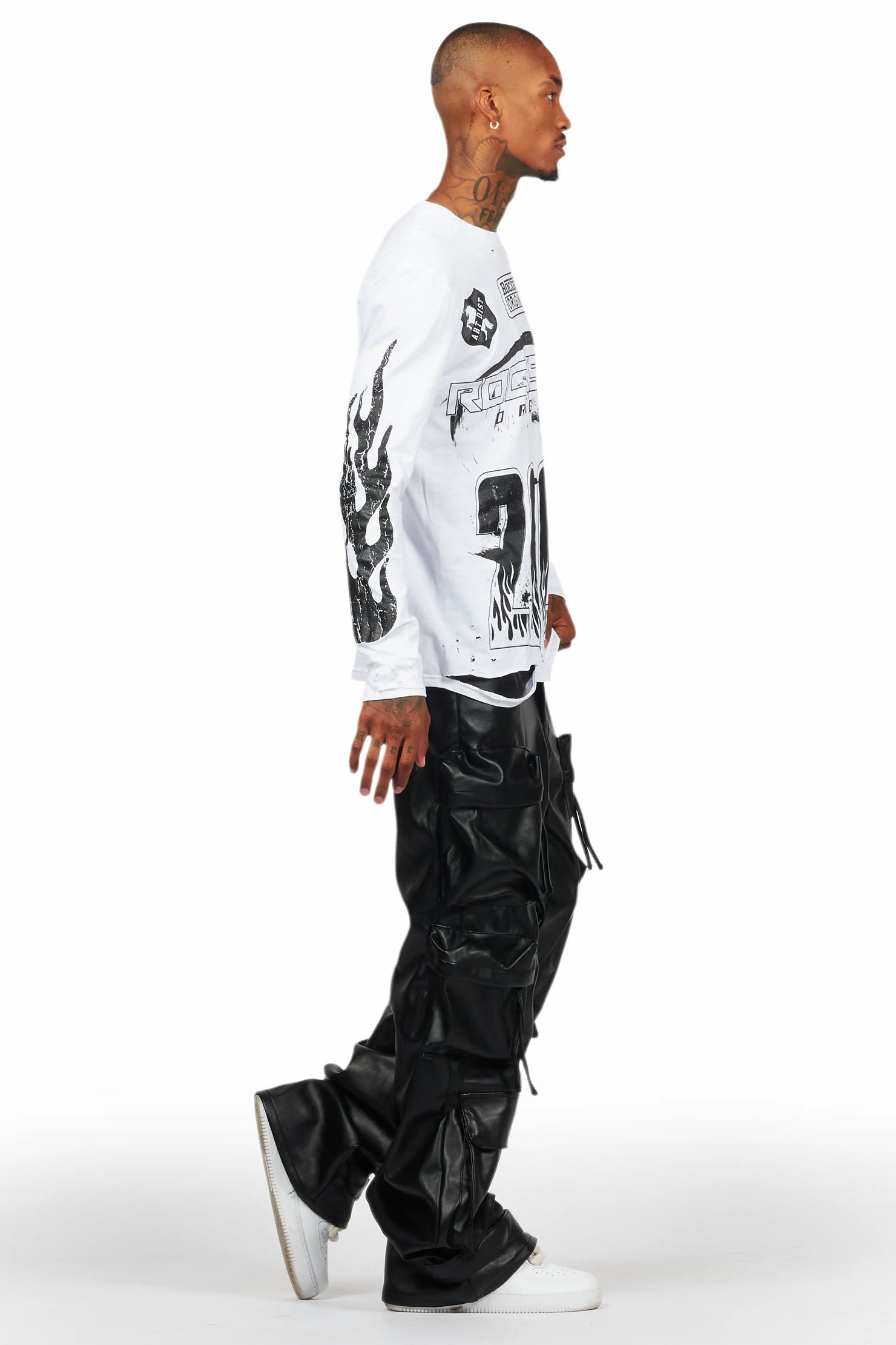 Amos White/Black Long Sleeve Graphic T-Shirt