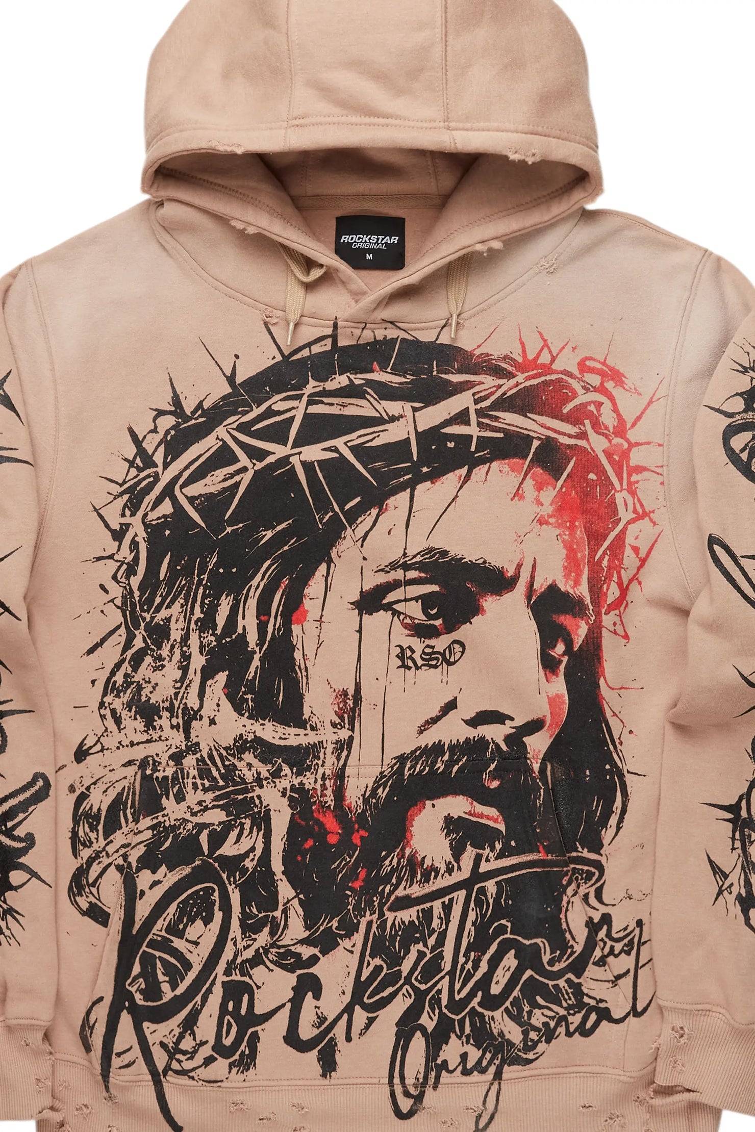 Bedros Khaki Graphic Distressed Hoodie