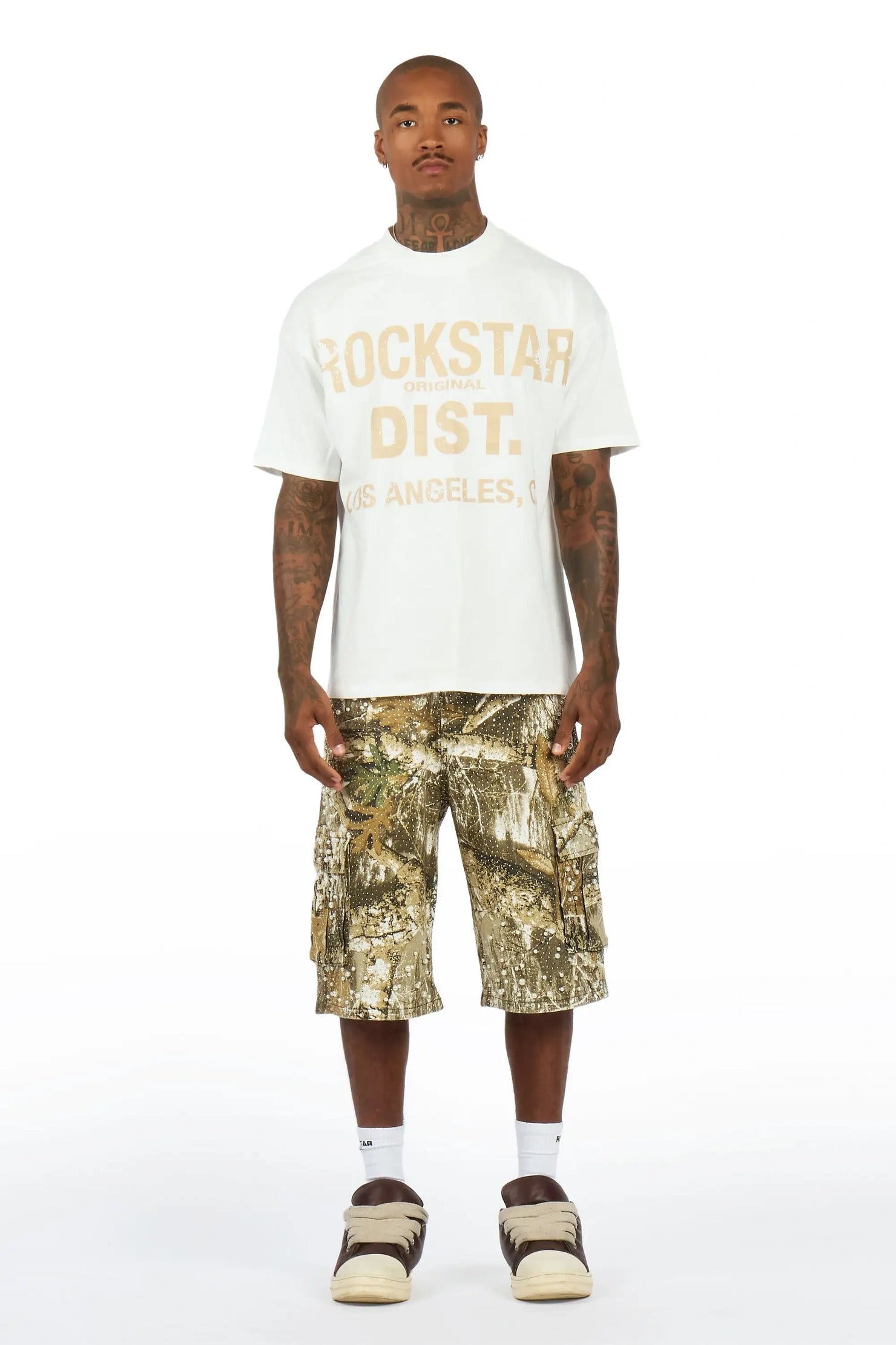 Sevyn White/Tree Camo Rhinestone T-Shirt Denim Jort Set