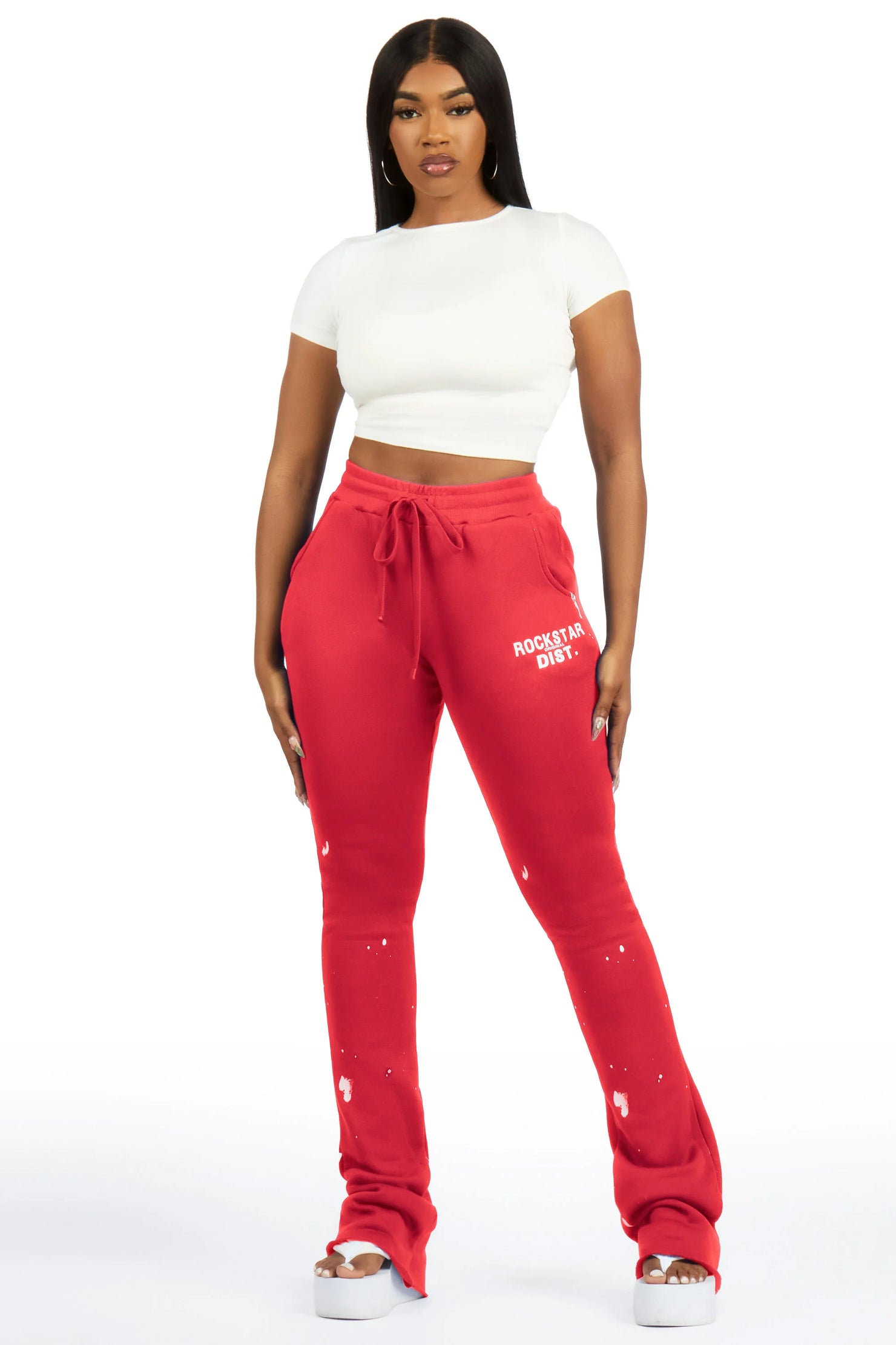 Nylia Red Super Stacked Track Pant