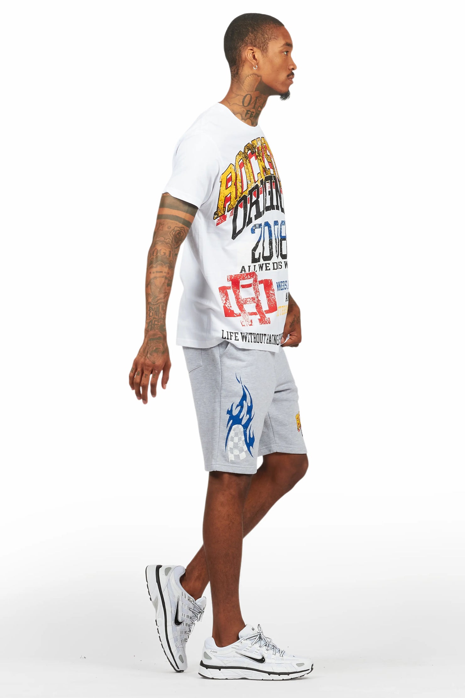 Colorful Race White/Grey T-Shirt Short Set