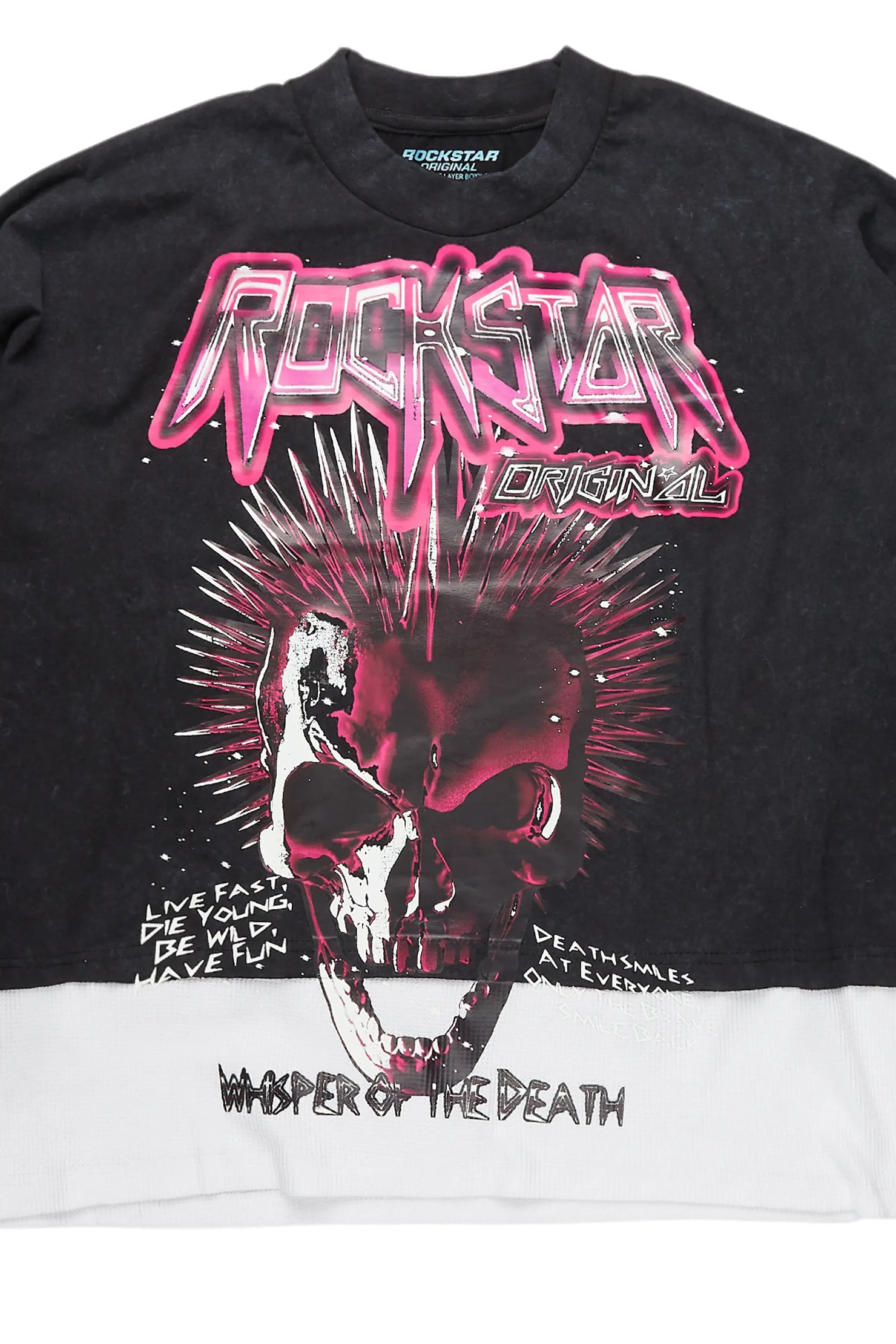 Cariel Vintage Black Thermal Double Layer Boxy Crop T-Shirt