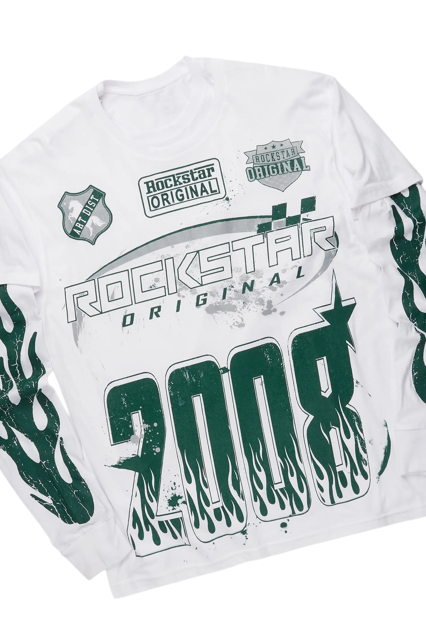 Amos White/Green Double Layer T-Shirt/Stacked Baggy Pant Set