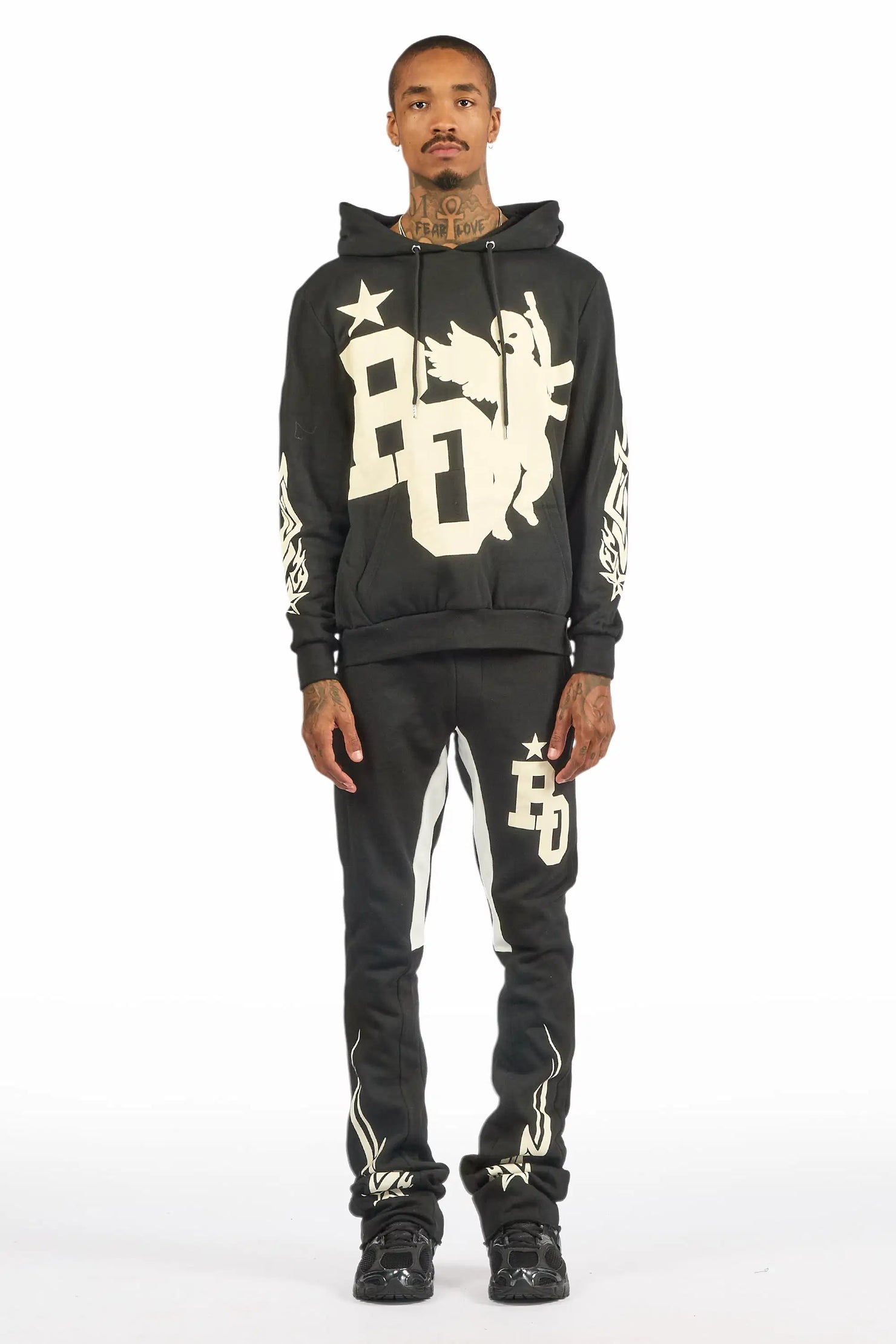 Pluton Black/Cream Hoodie/Stacked Flare Track Set