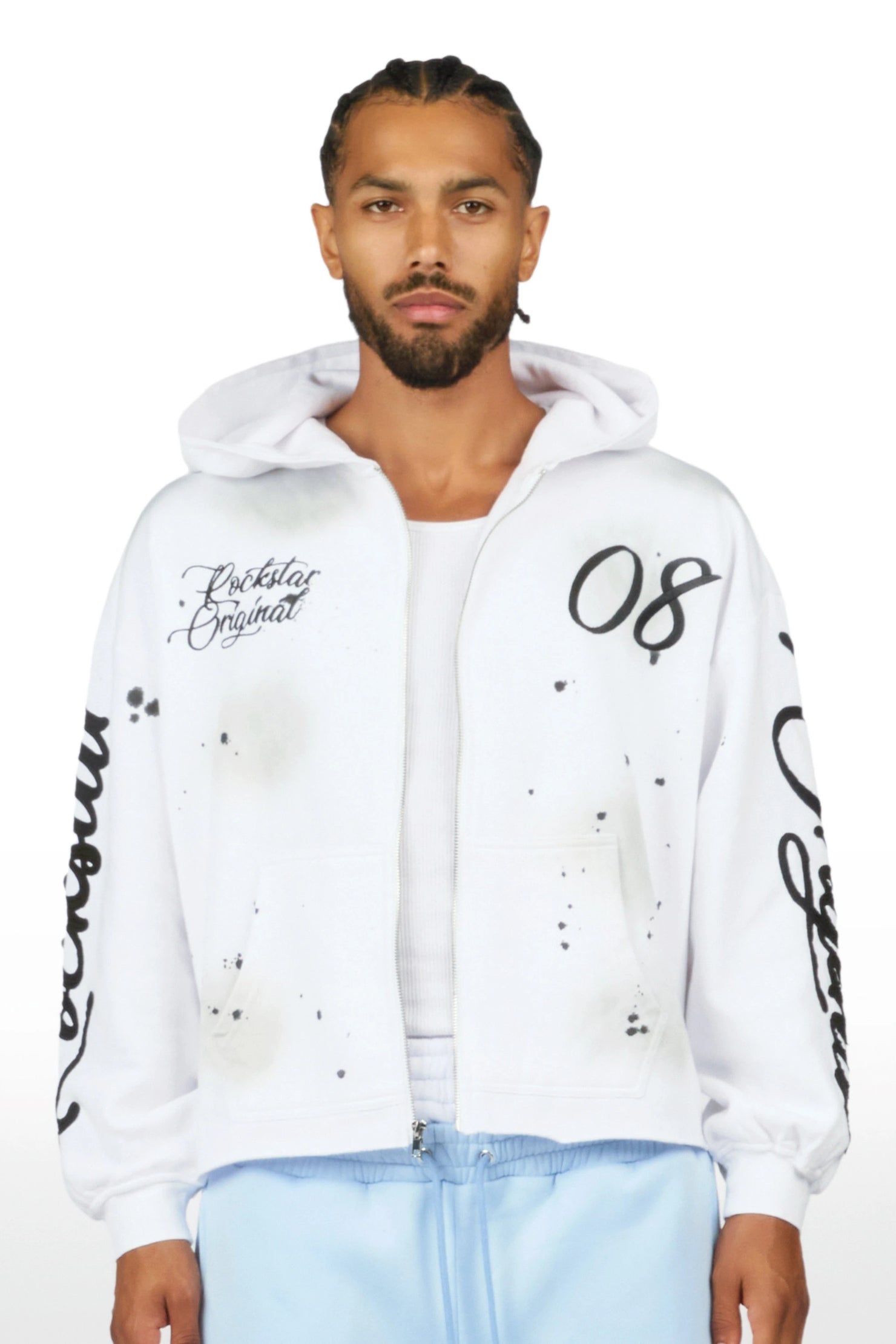 Hanif White Zip Up Hoodie