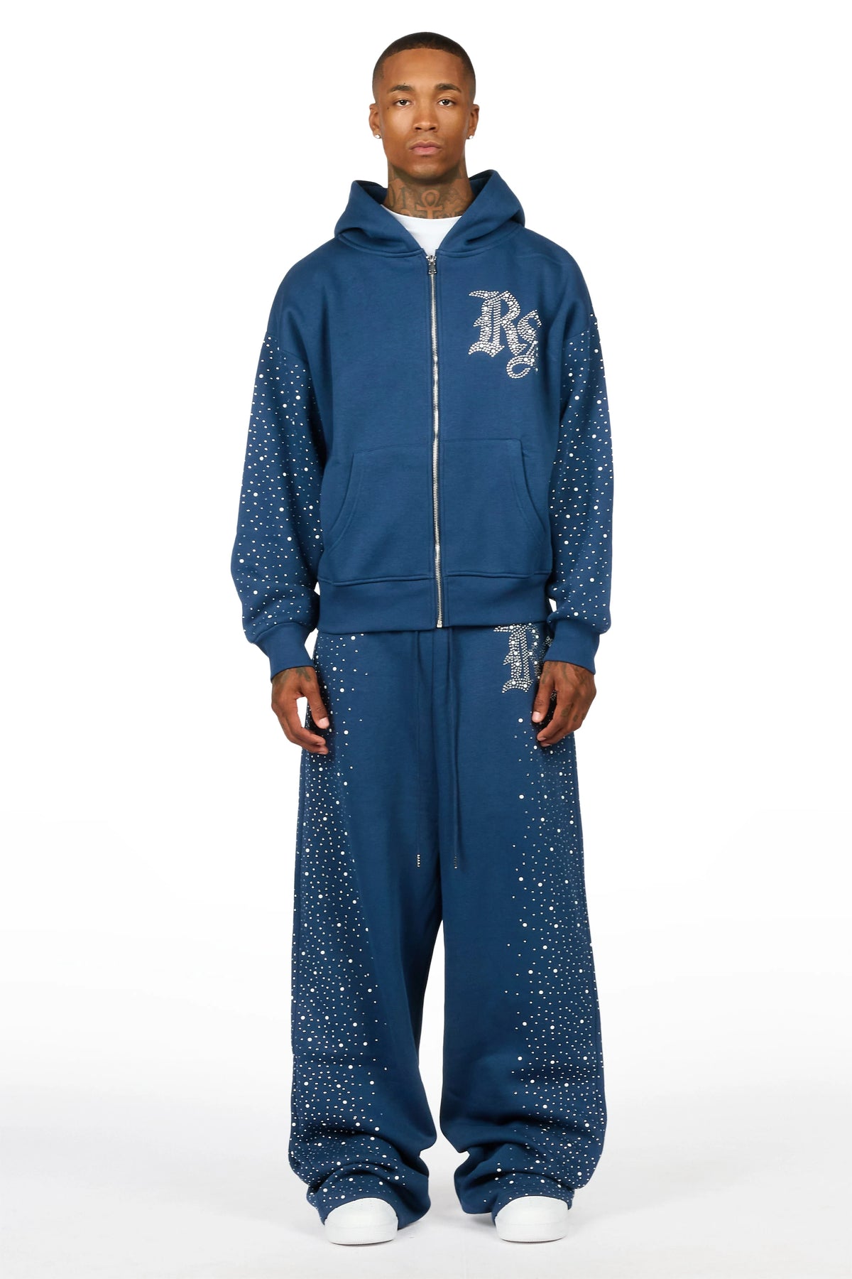 Fenrir Navy Rhinestone Hoodie/Baggy Pant Track Set