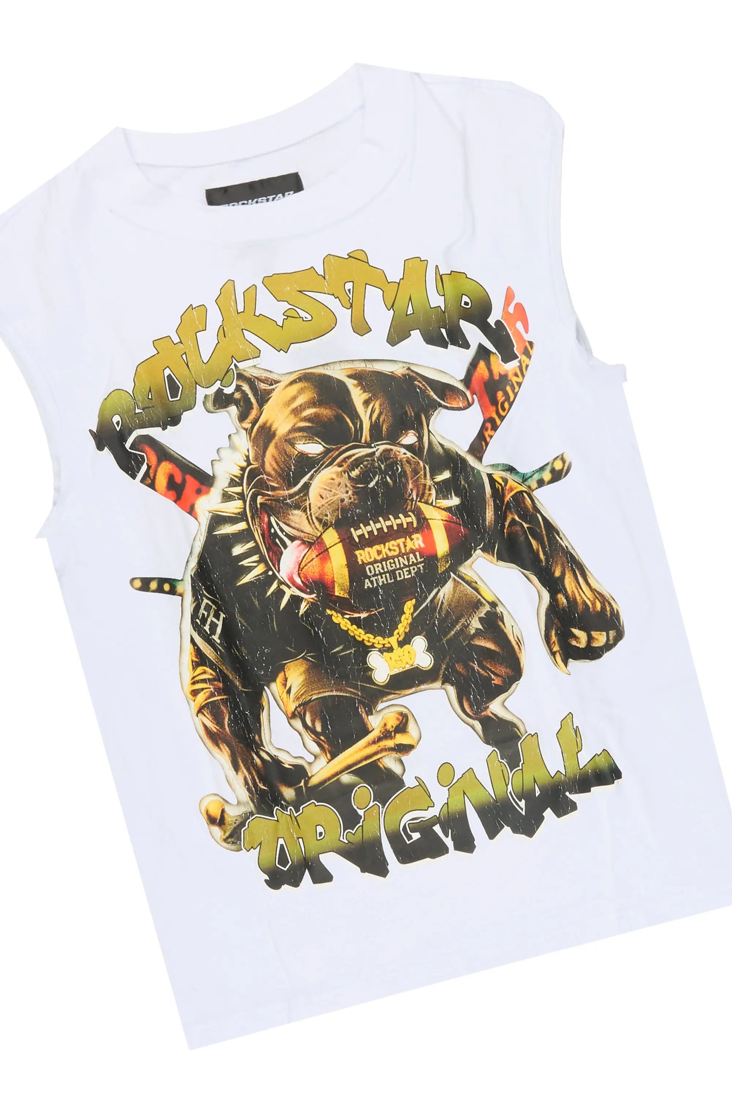 Boys Brayix White/Black Cut Off T-Shirt Short Set
