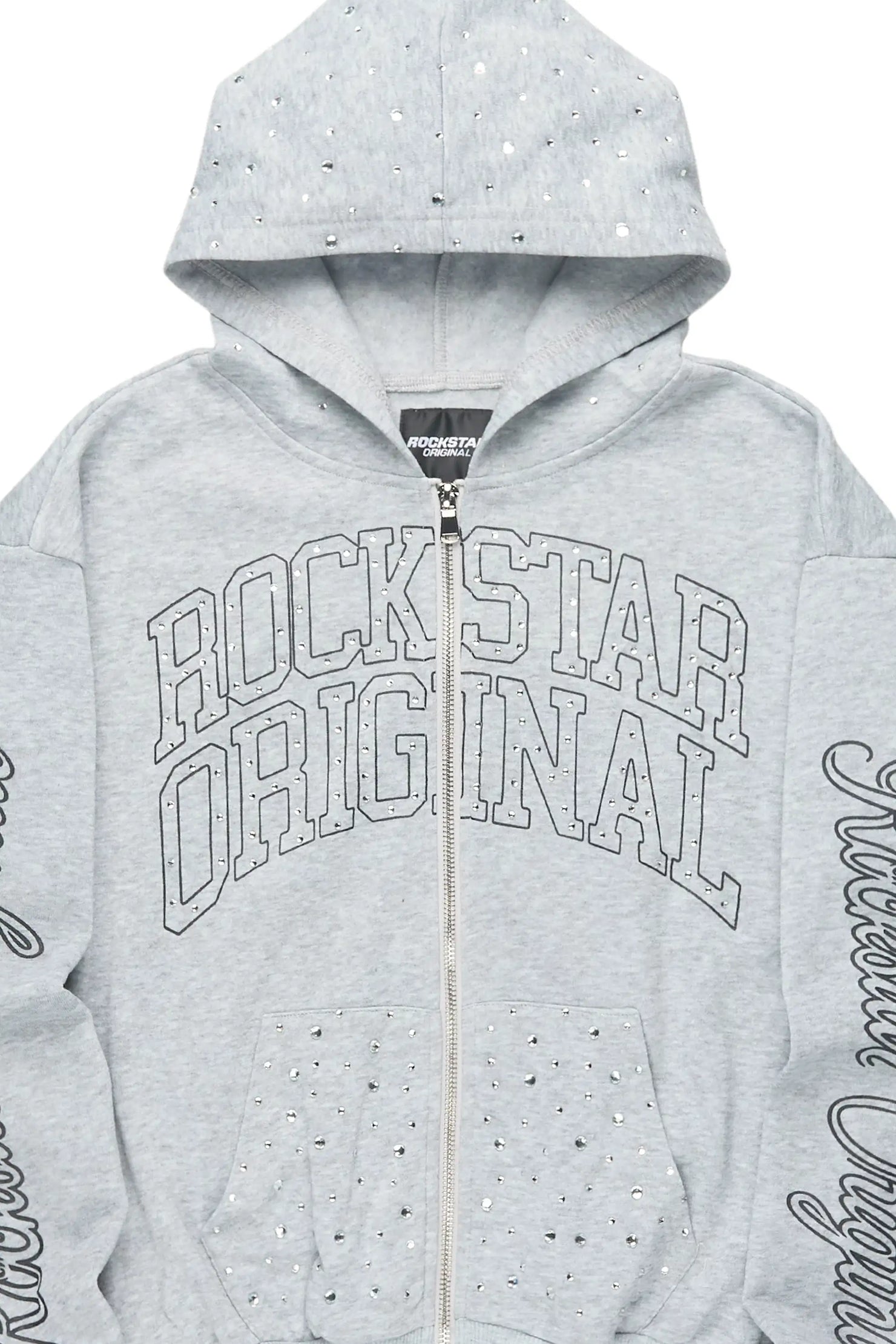 Dripped Heather Grey Rhinestone Hoodie