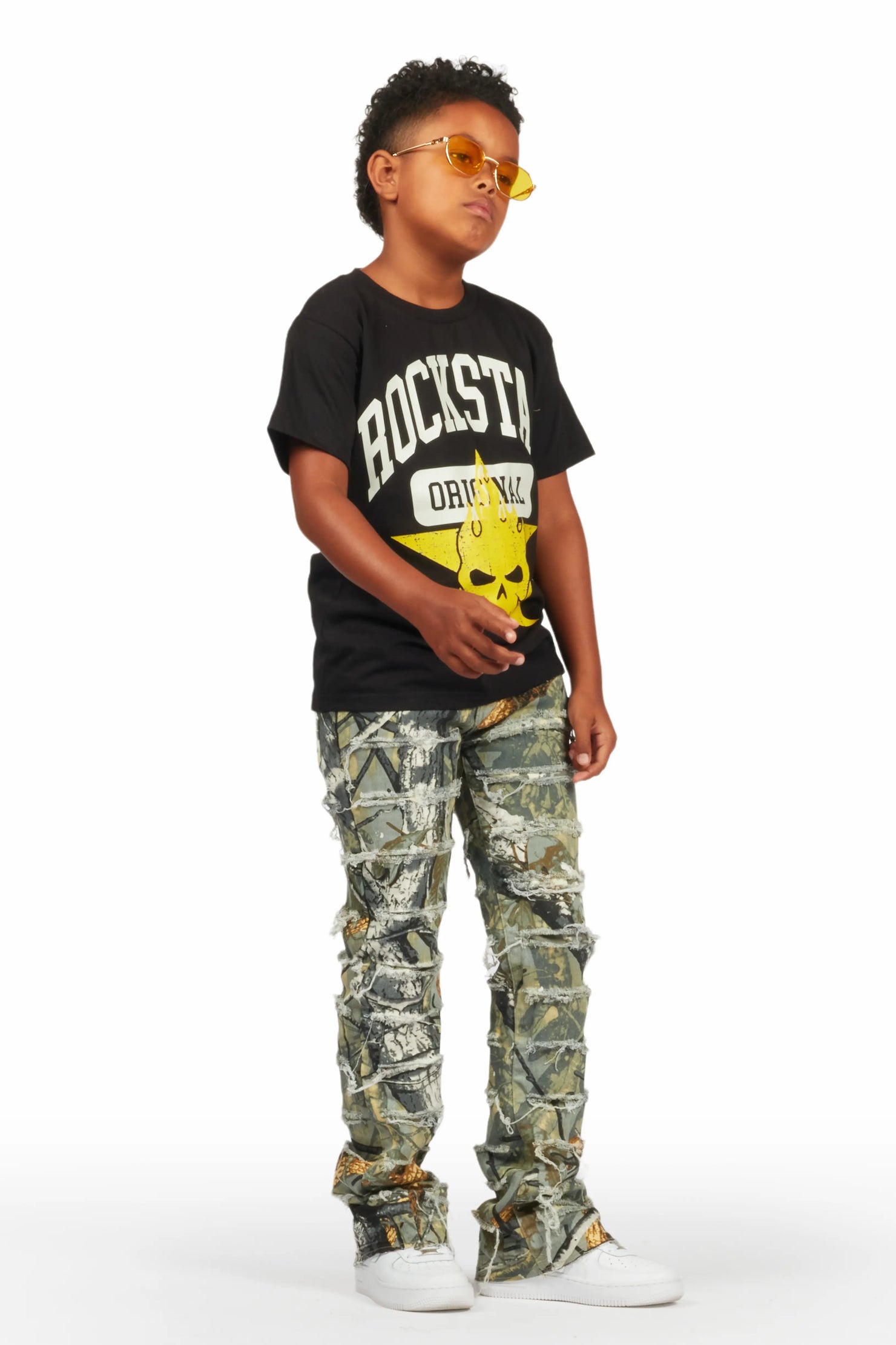 Boys Semaj Tree Camo T-Shirt/Stacked Flare Jean Set
