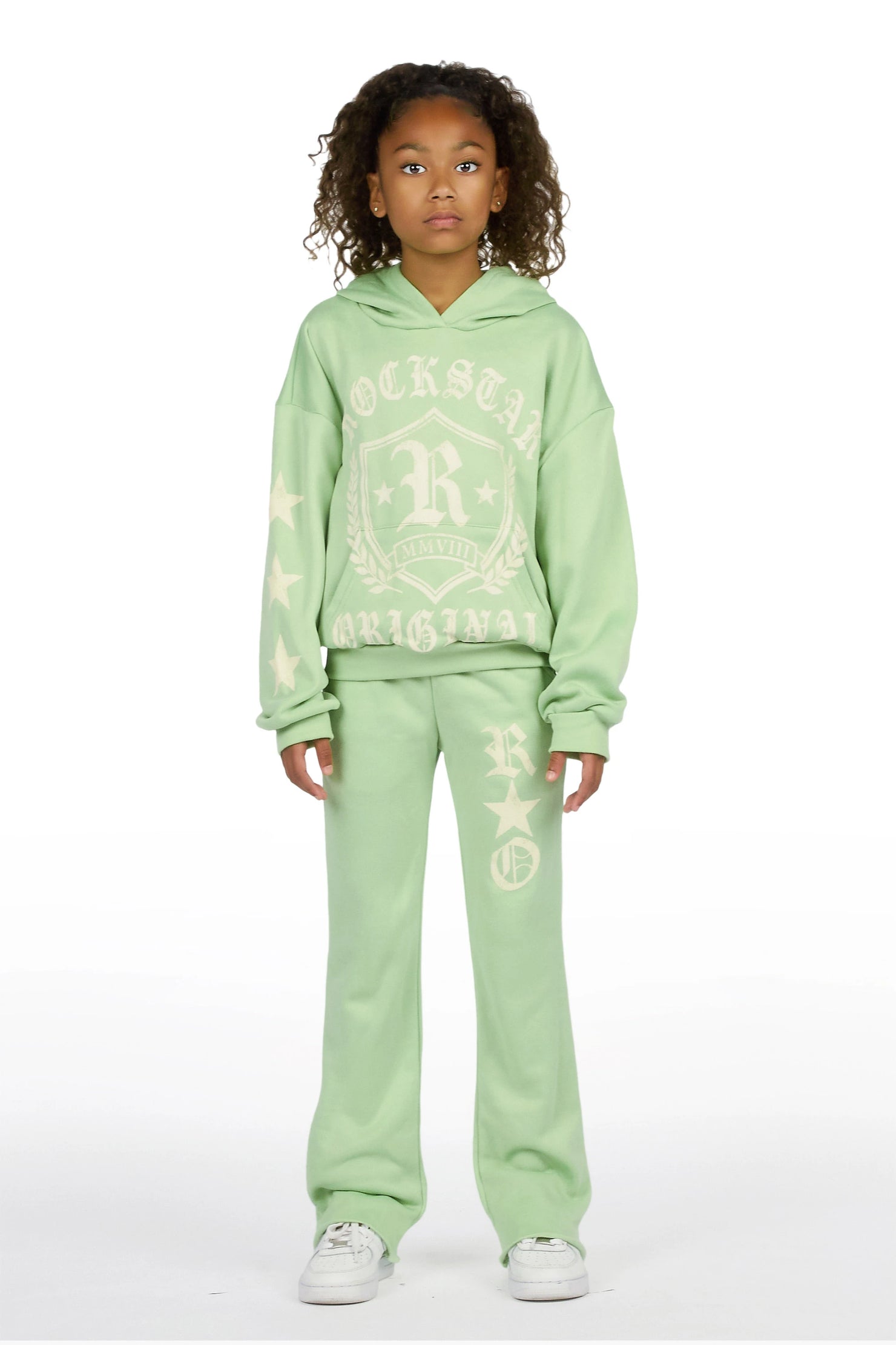 Girls Vesty Light Sage Hoodie Stacked Track Set