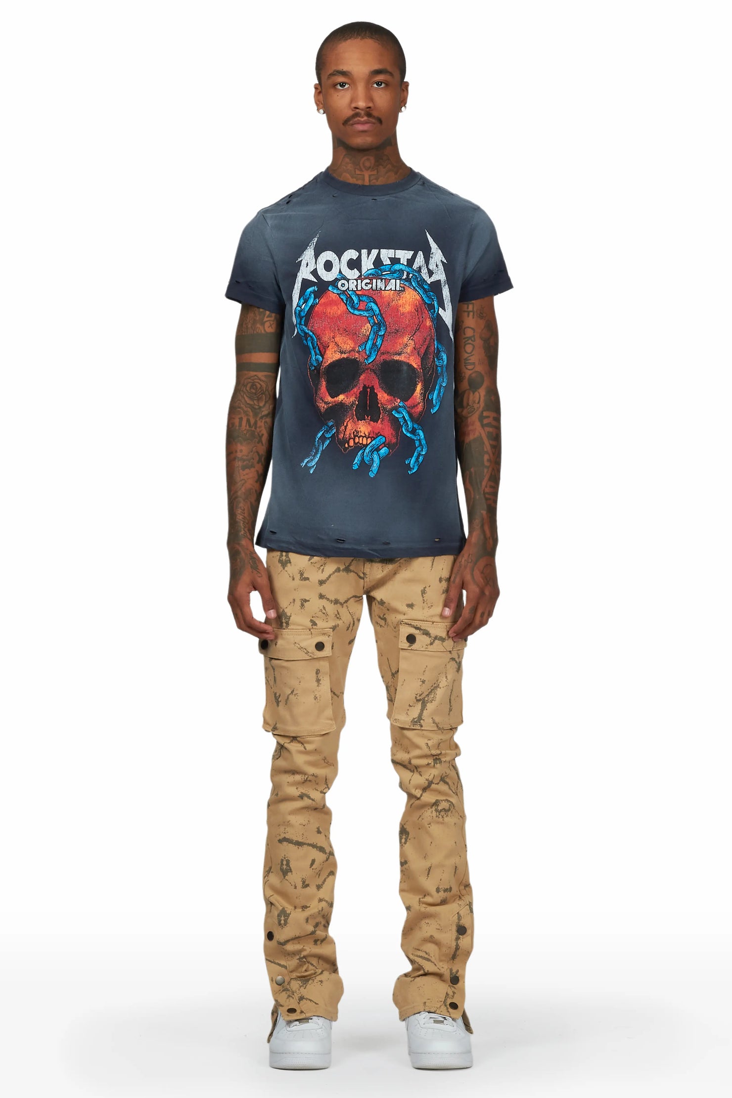 Waage Marble Khaki Cargo Stacked Flare Jean