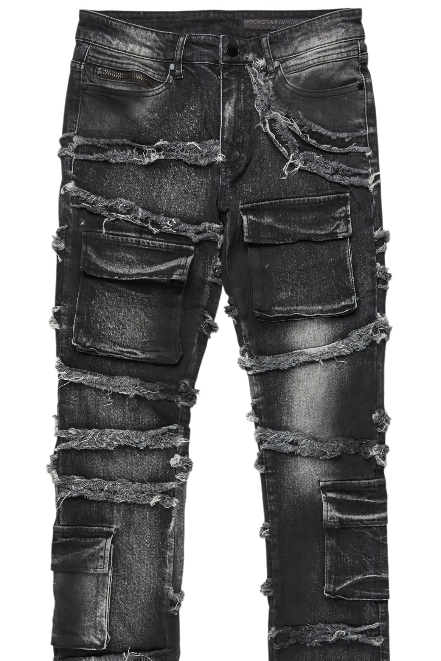 Yves Black Stacked Flare Cargo Jean