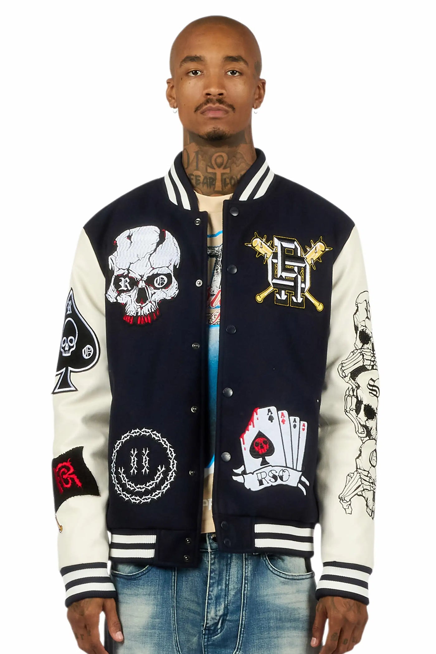 ジャケット・アウター everyone x j.30000 varsity jacket (NAVY) Blaze Navy Varsity Jacket– Rockstar Original
