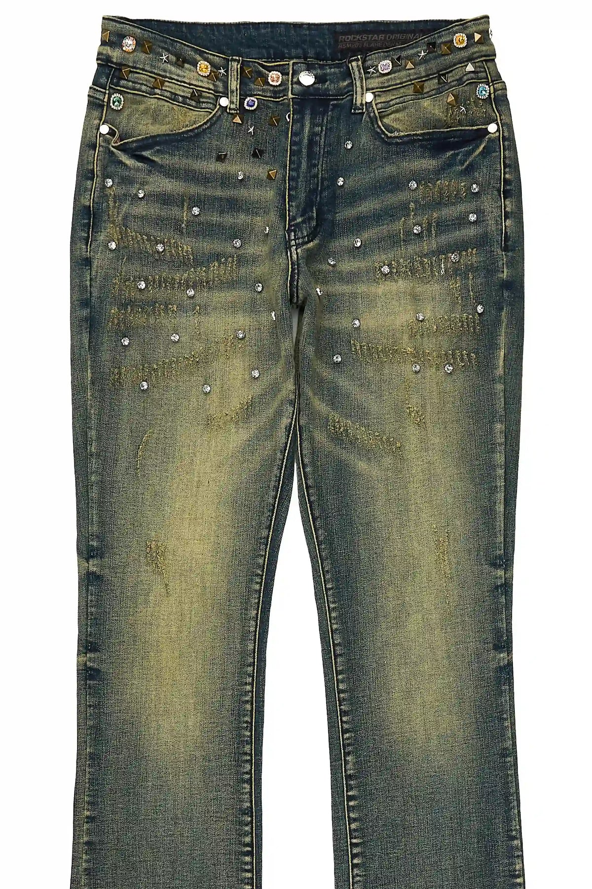 Kervin Dark Blue Rhinestone Stacked Jean
