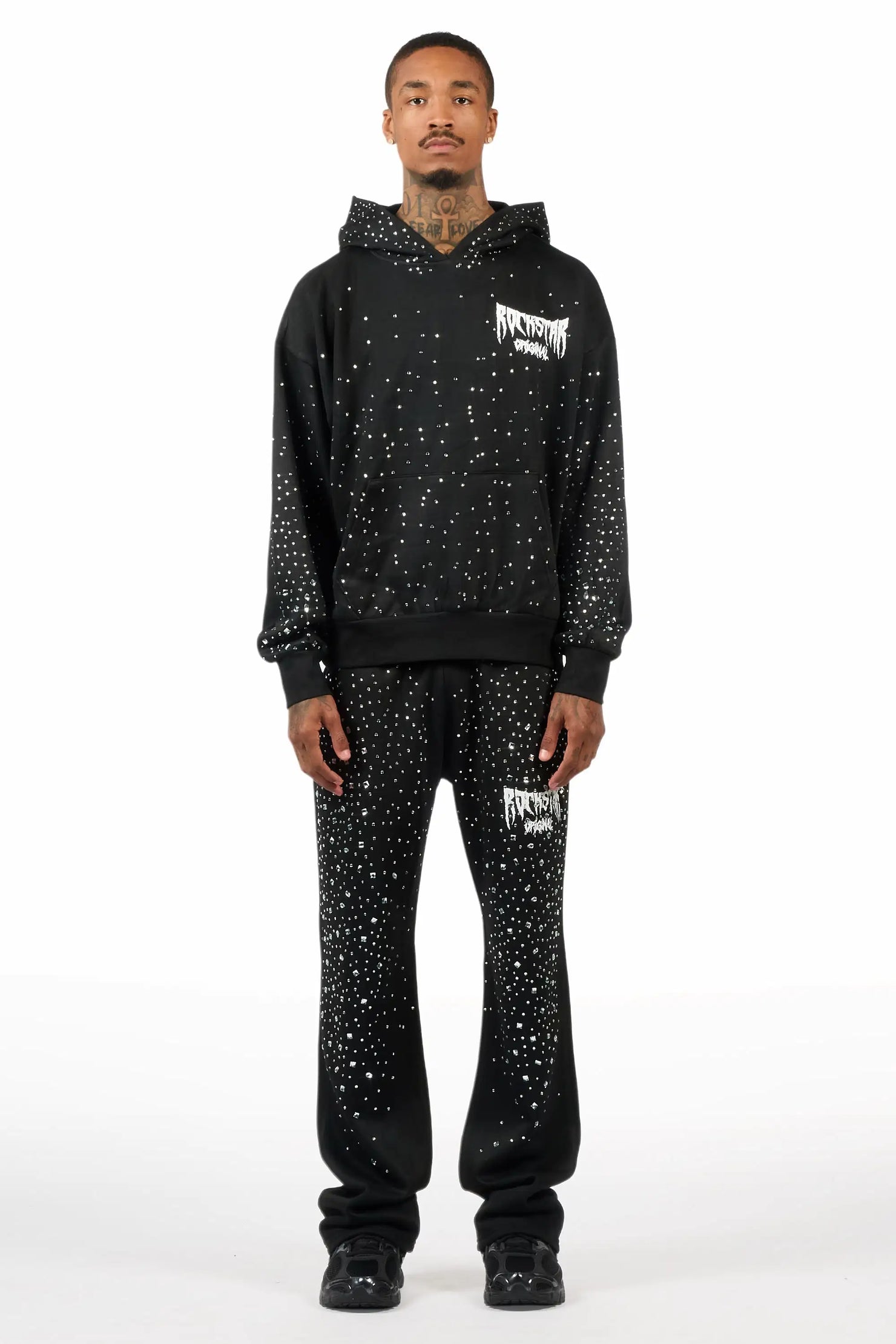 Twinkle Black/Clear Rhinestone Hoodie Relaxed Track Set