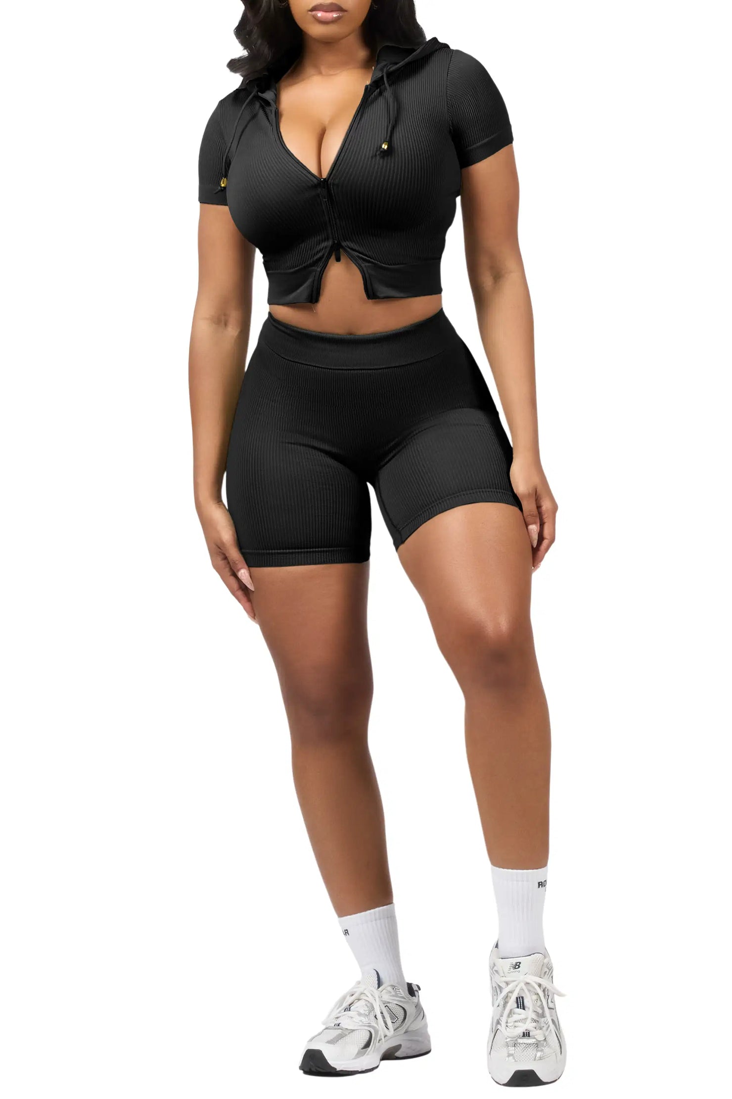 Tocsha Black Zip Up Active Bike Short Set