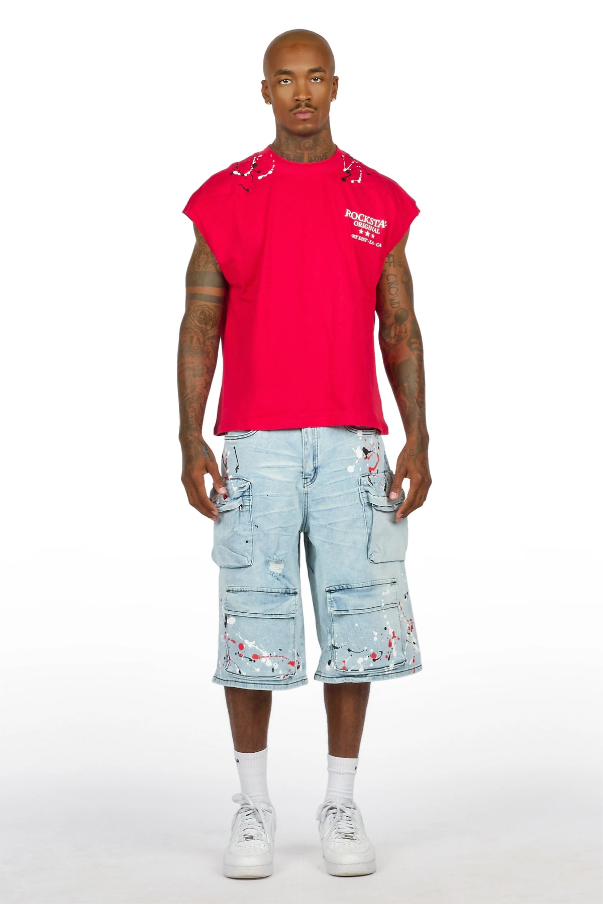 Saxon Blue Graphic Cut Sleeve T-Shirt Denim Short Set