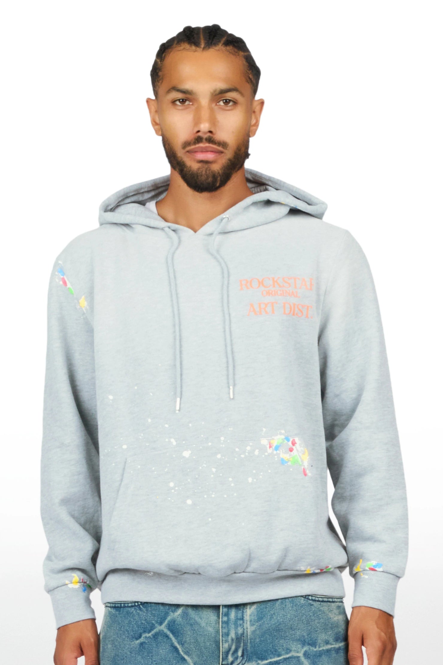 Rockstar Art Dist. Grey/Orange Graphic Hoodie