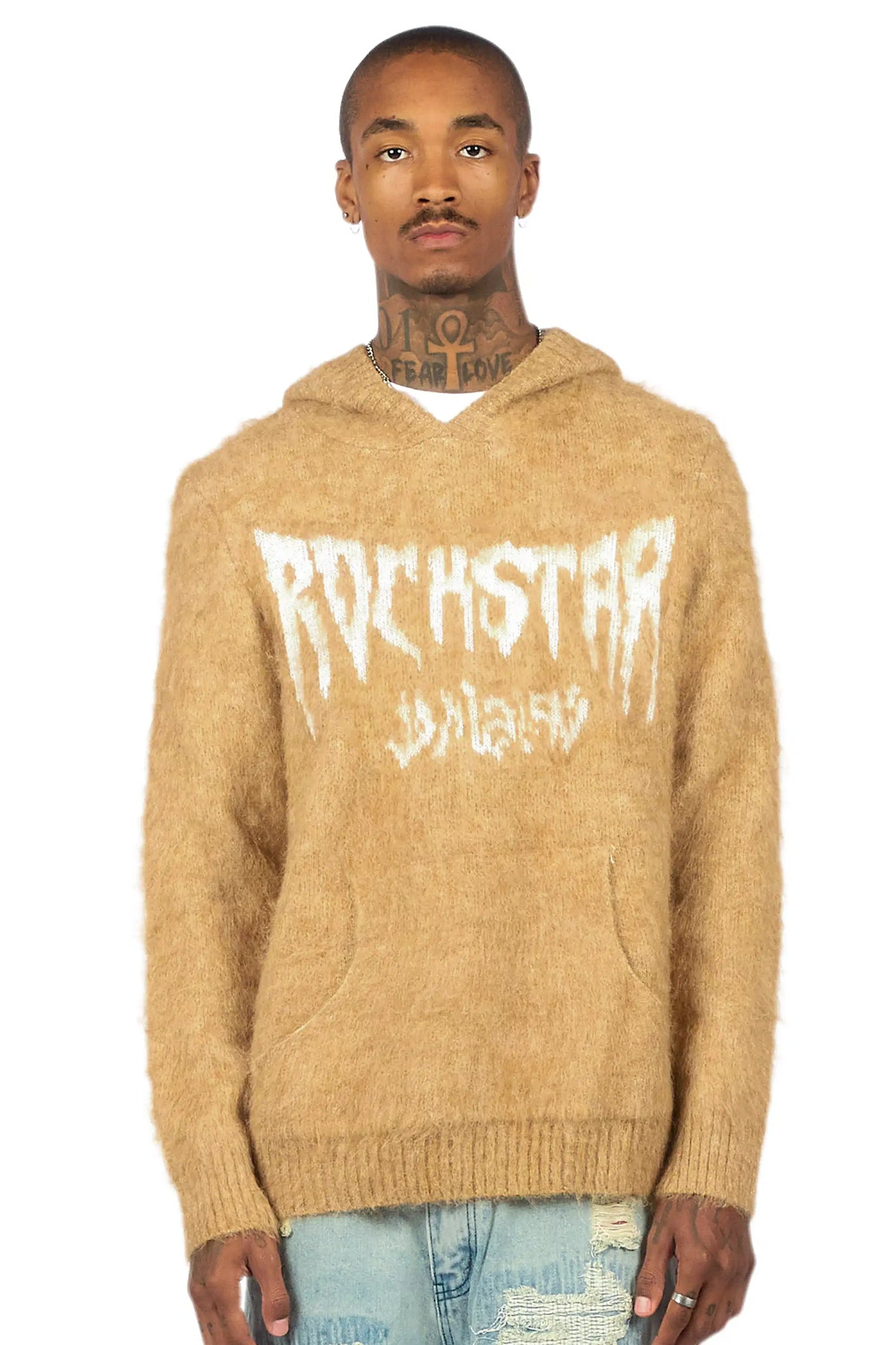 Andros Beige Graphic Knitted Hoodie