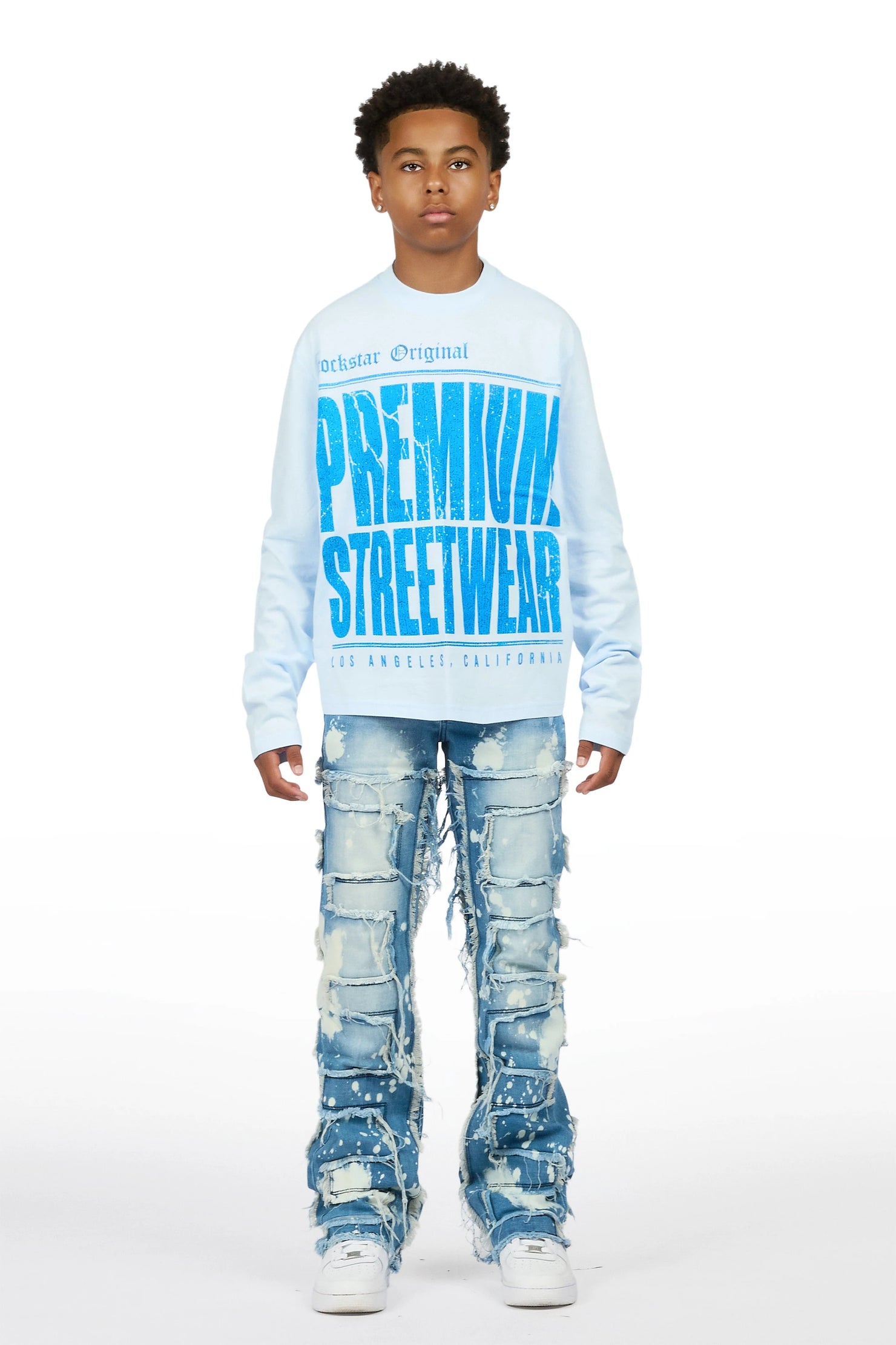 Boys Pluto Light Blue/Blue Long Sleeve T-Shirt Stacked Jean Set