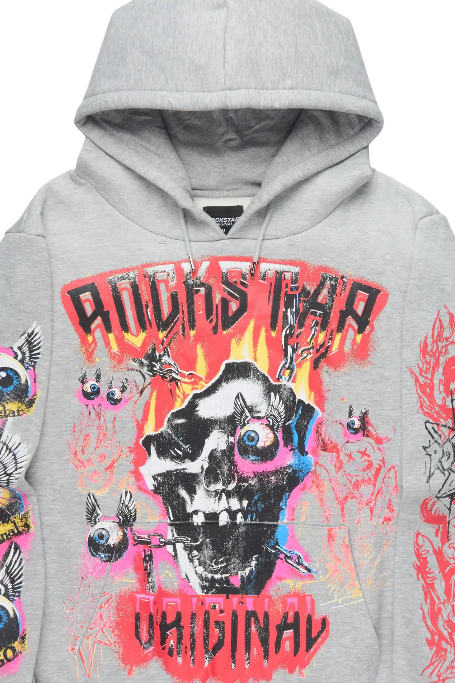 Styxx Heather Grey Distressed Graphic Relaxed Hoodie