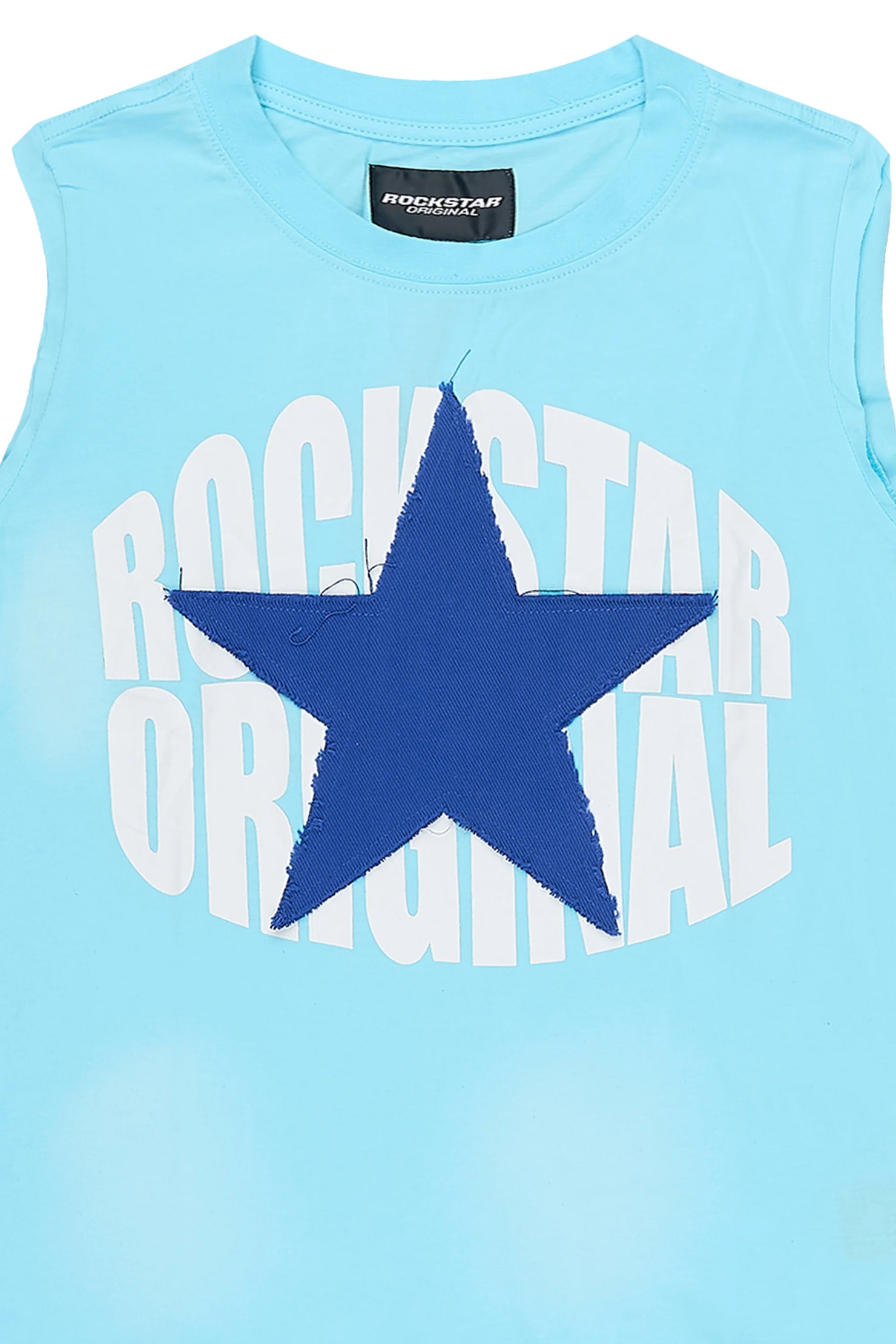 Boys State Light Blue Cut Off Graphic T-Shirt with Patch