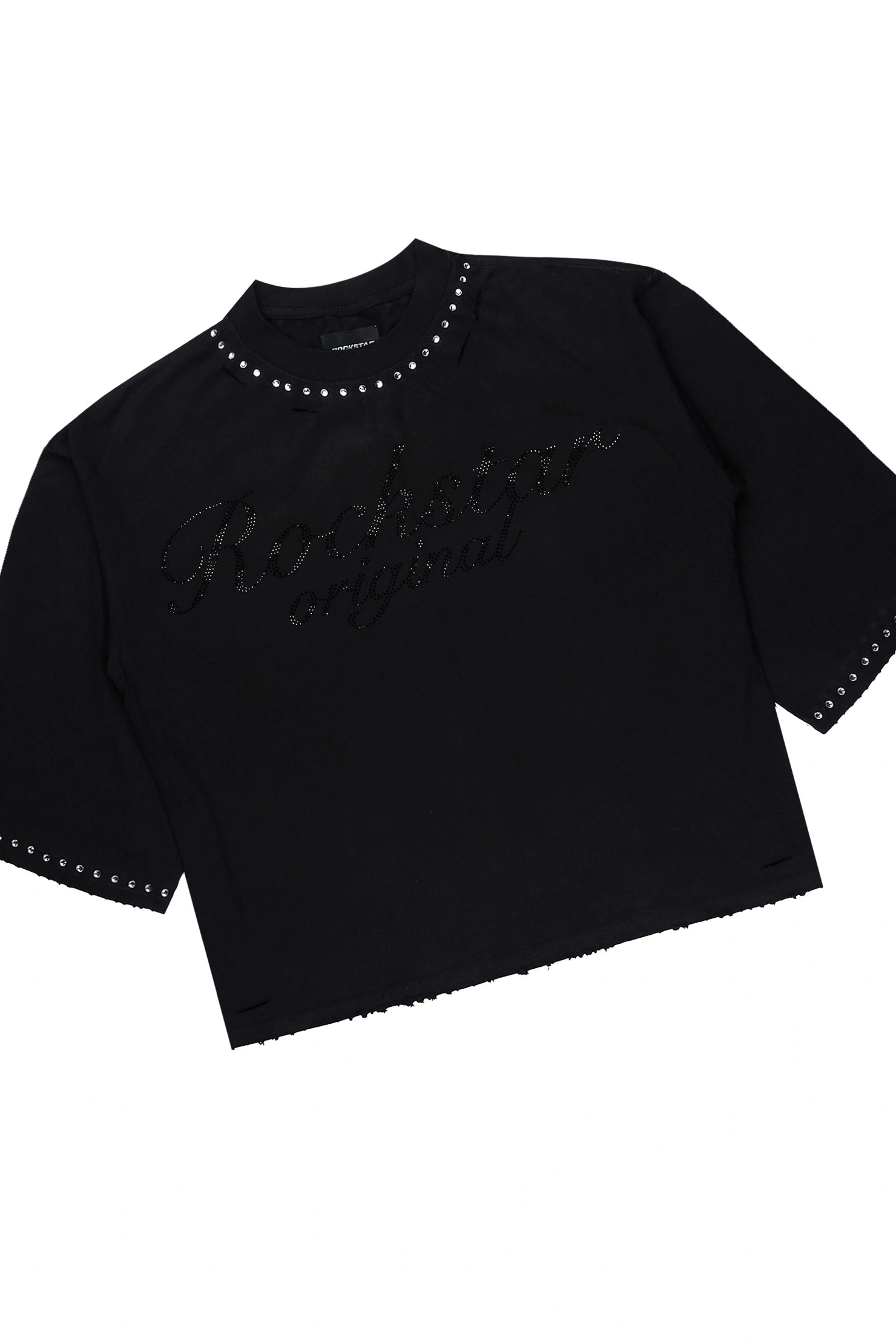 Tryst Black Rhinestone T-Shirt Denim Short Set