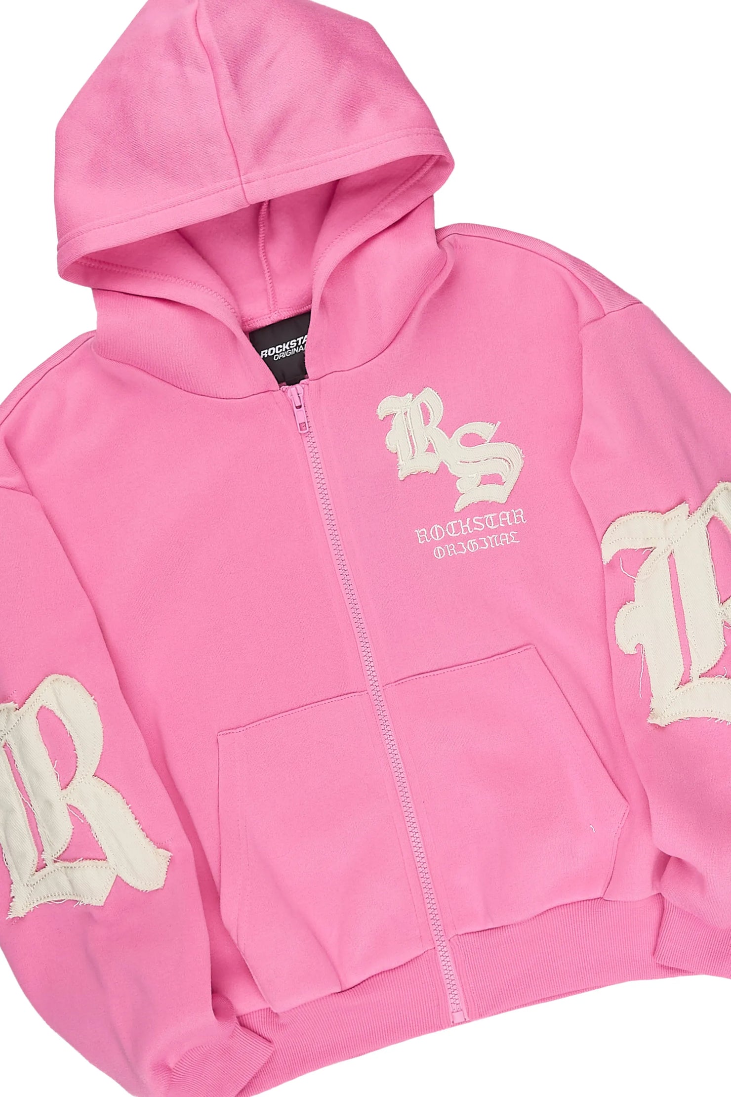 Girls Shironda Bubblegum/Cream Zip Up Hoodie Stacked Track Set